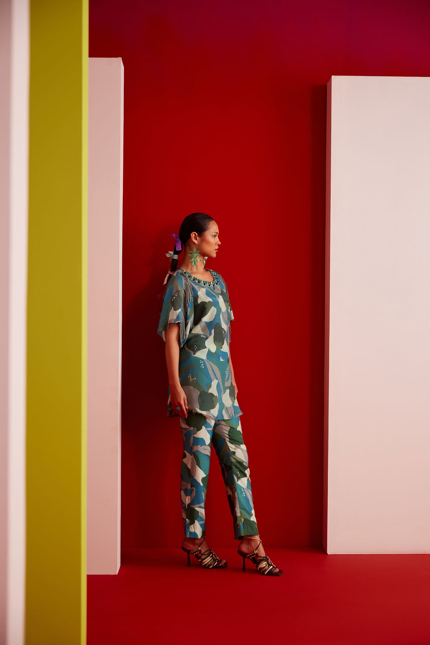 Aster - Printed Boxy Fringed & Embroidered Set