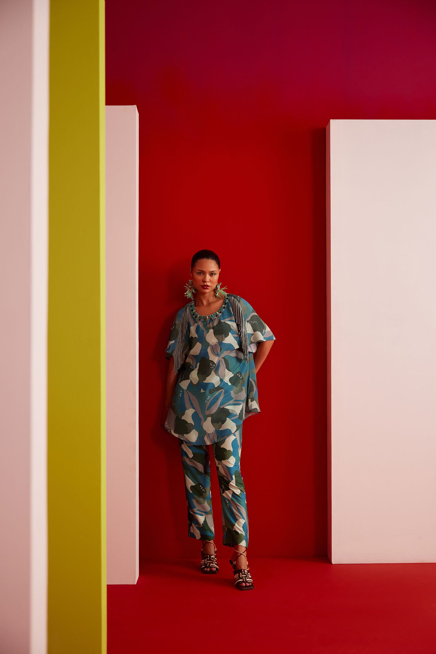 Aster - Printed Boxy Fringed & Embroidered Set