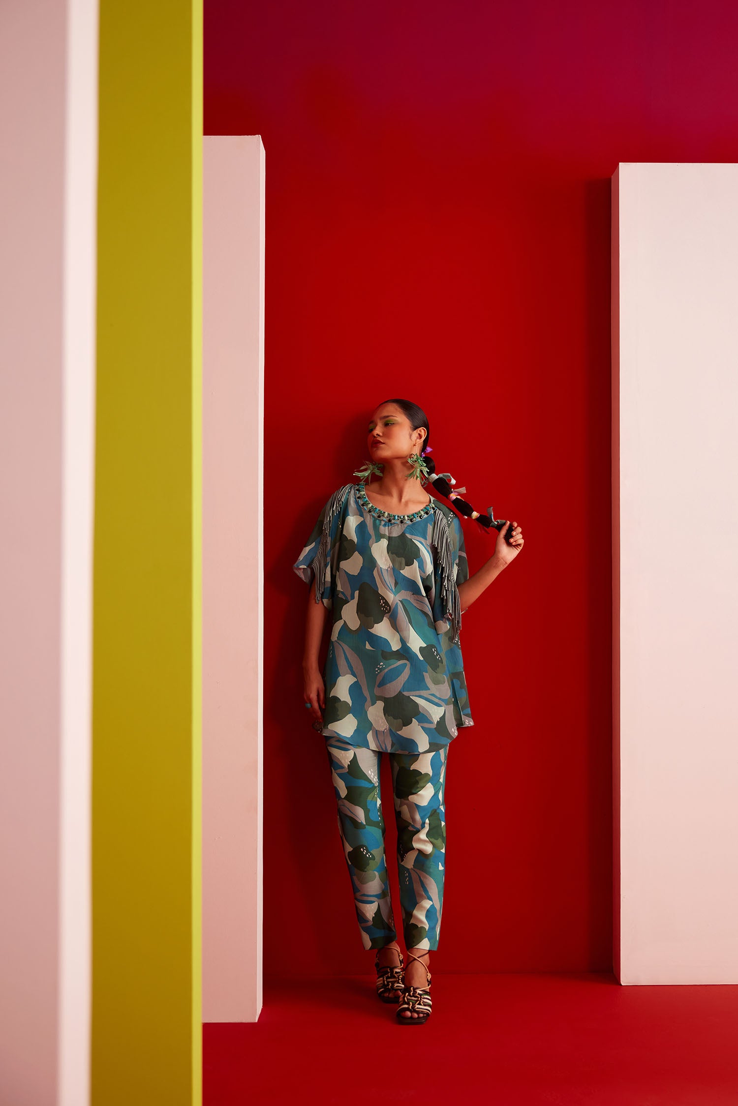 Aster - Printed Boxy Fringed & Embroidered Set