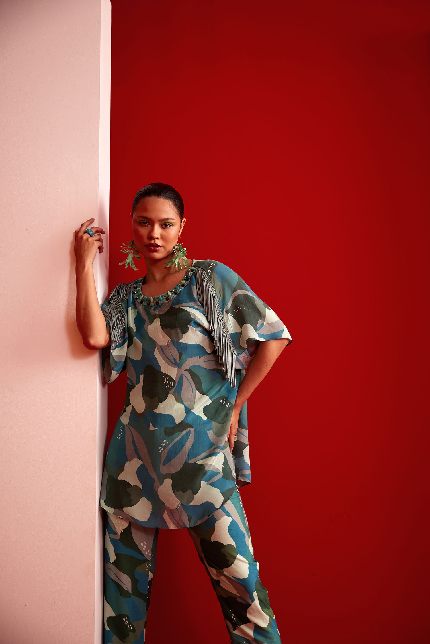 Aster - Printed Boxy Fringed & Embroidered Set