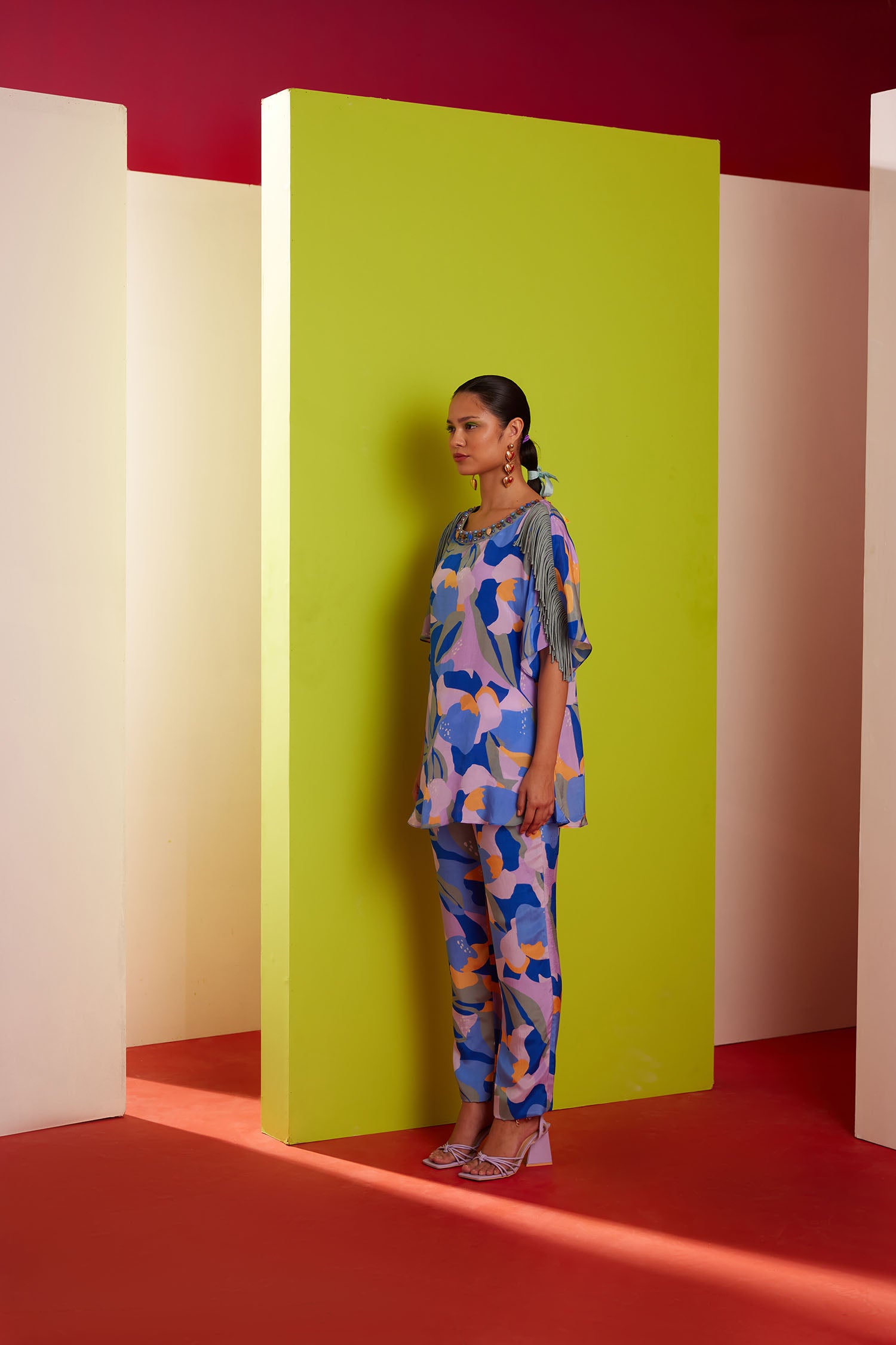 Aster - Printed Boxy Fringed & Embroidered Set