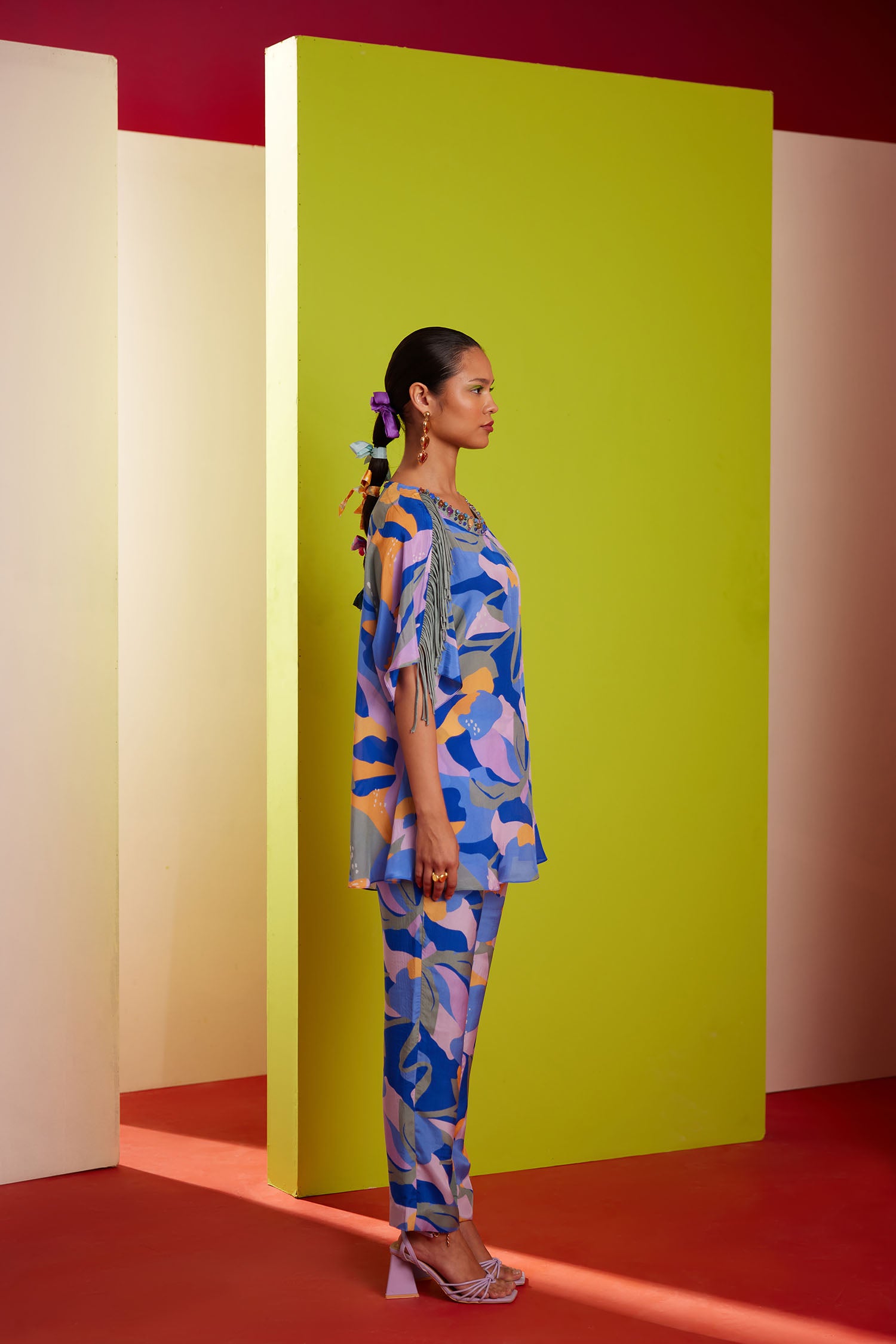 Aster - Printed Boxy Fringed & Embroidered Set