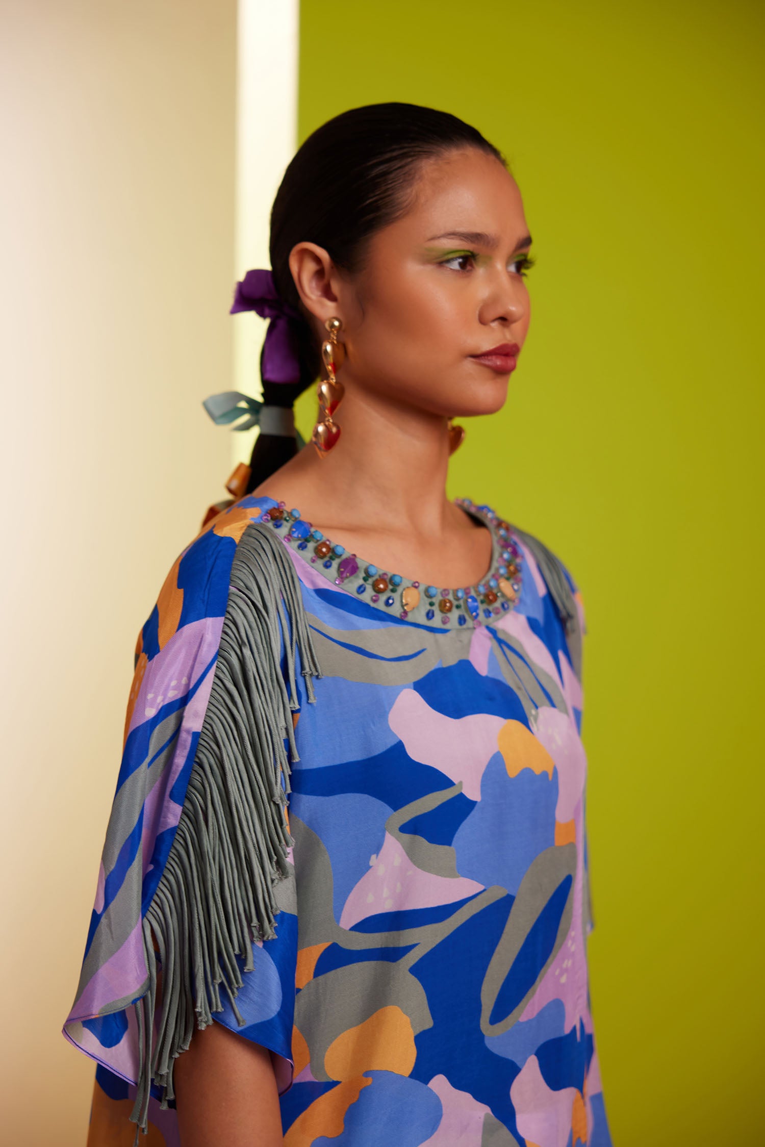 Aster - Printed Boxy Fringed & Embroidered Set