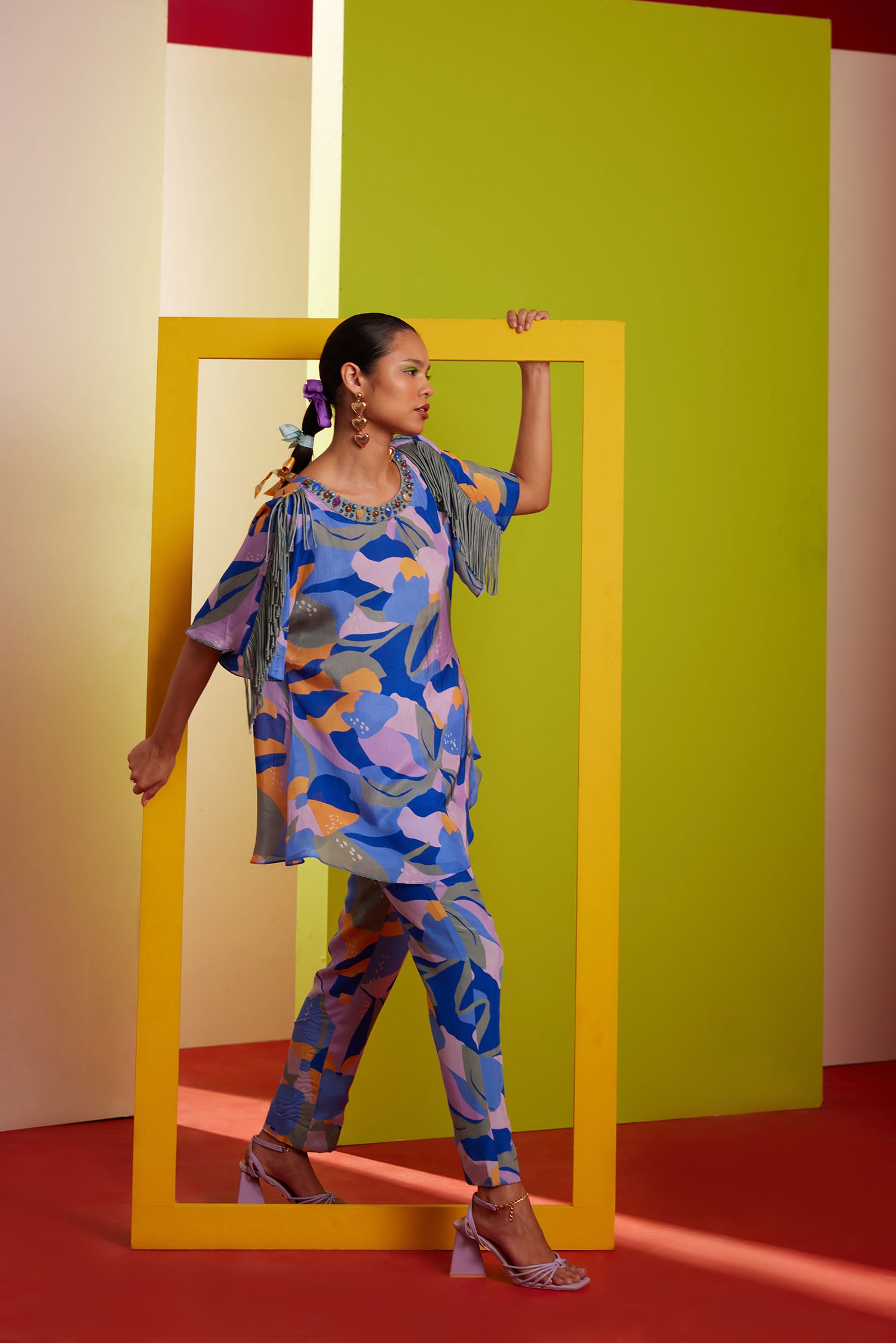 Aster - Printed Boxy Fringed & Embroidered Set