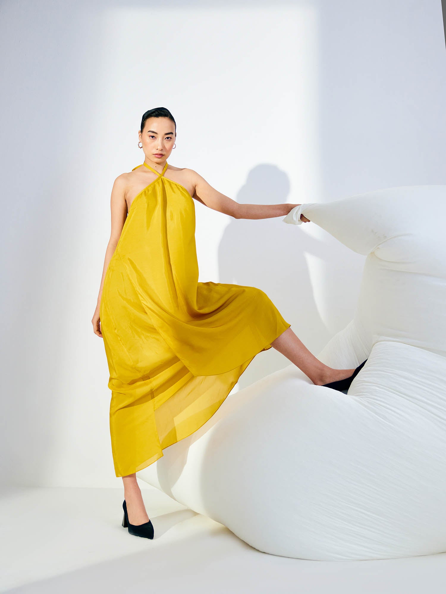 Sunflower Dress & Color Blocked Cape Set