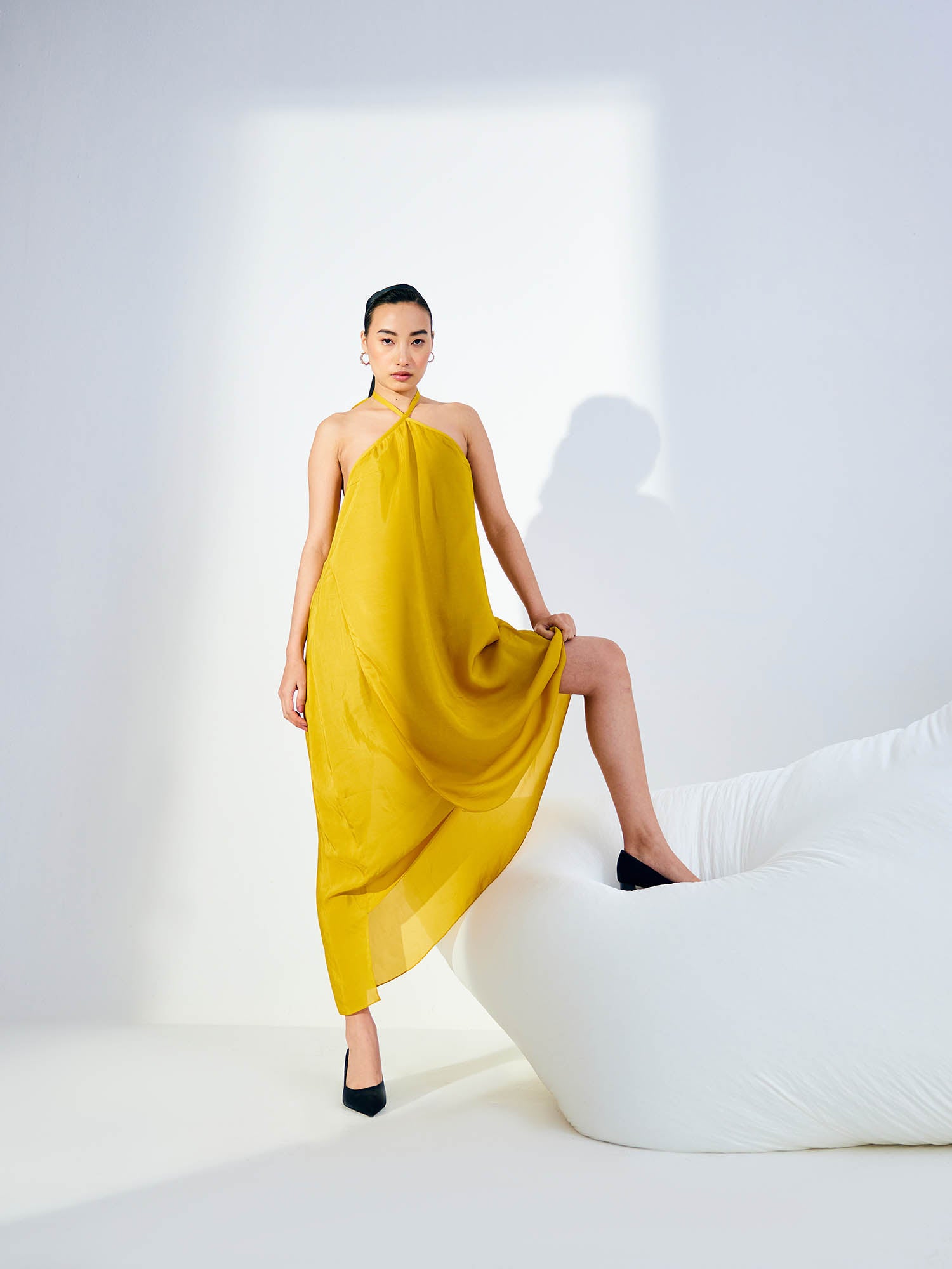 Sunflower Dress & Color Blocked Cape Set