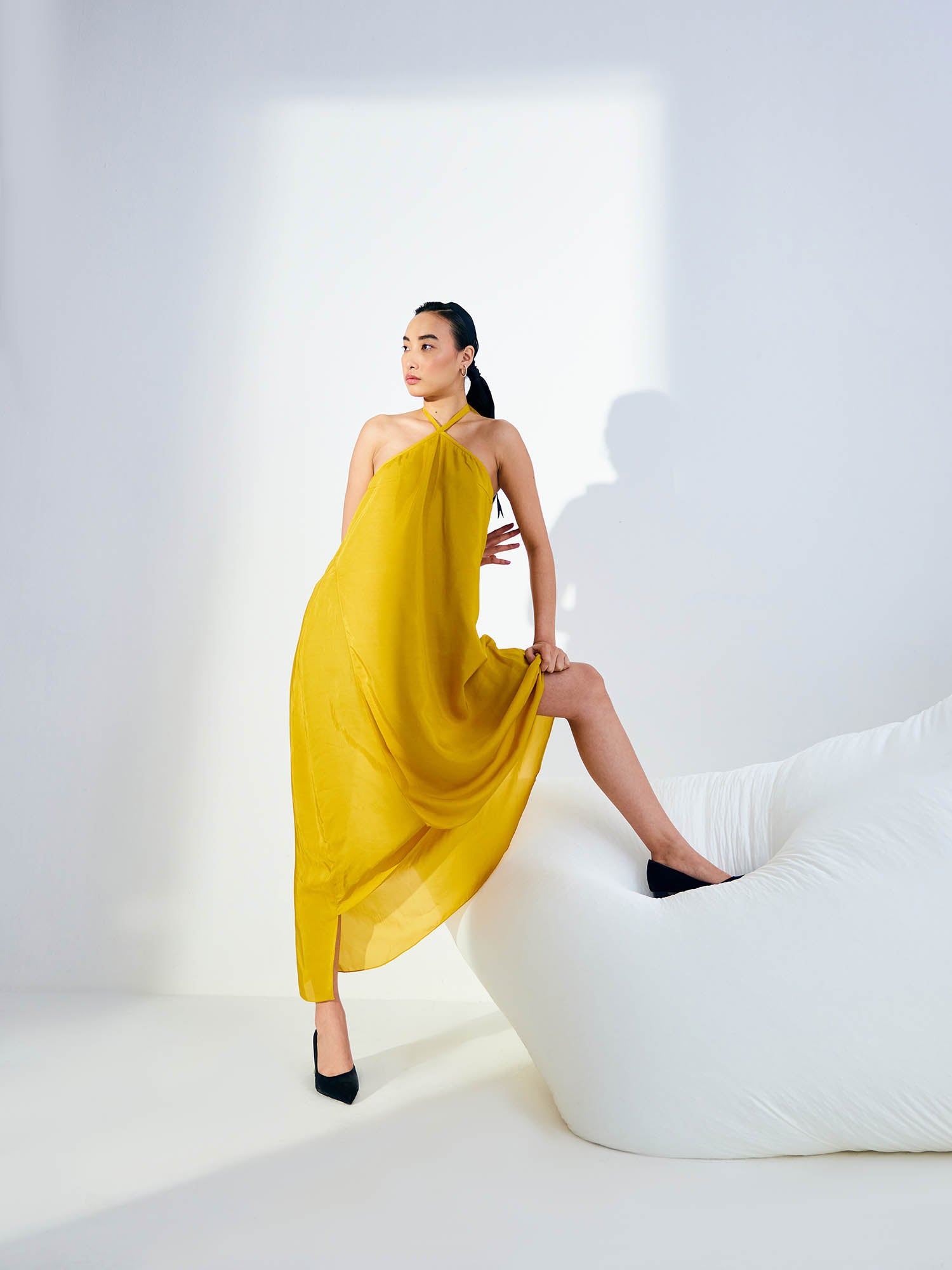 Sunflower Dress & Color Blocked Cape Set