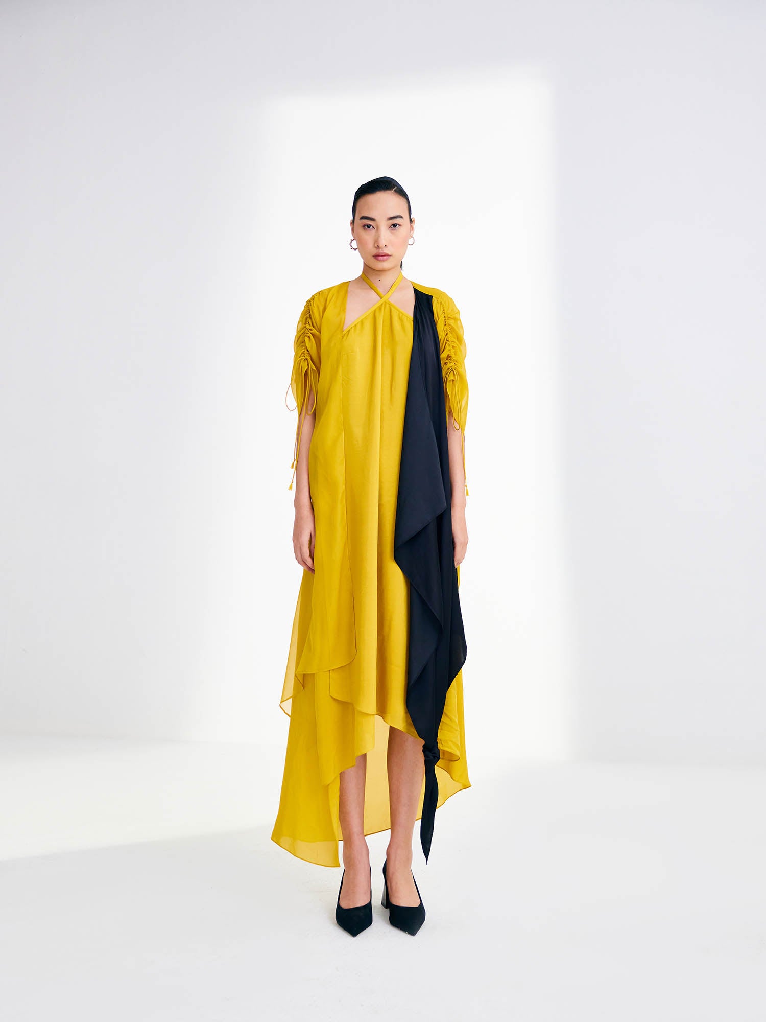 Sunflower Dress & Color Blocked Cape Set