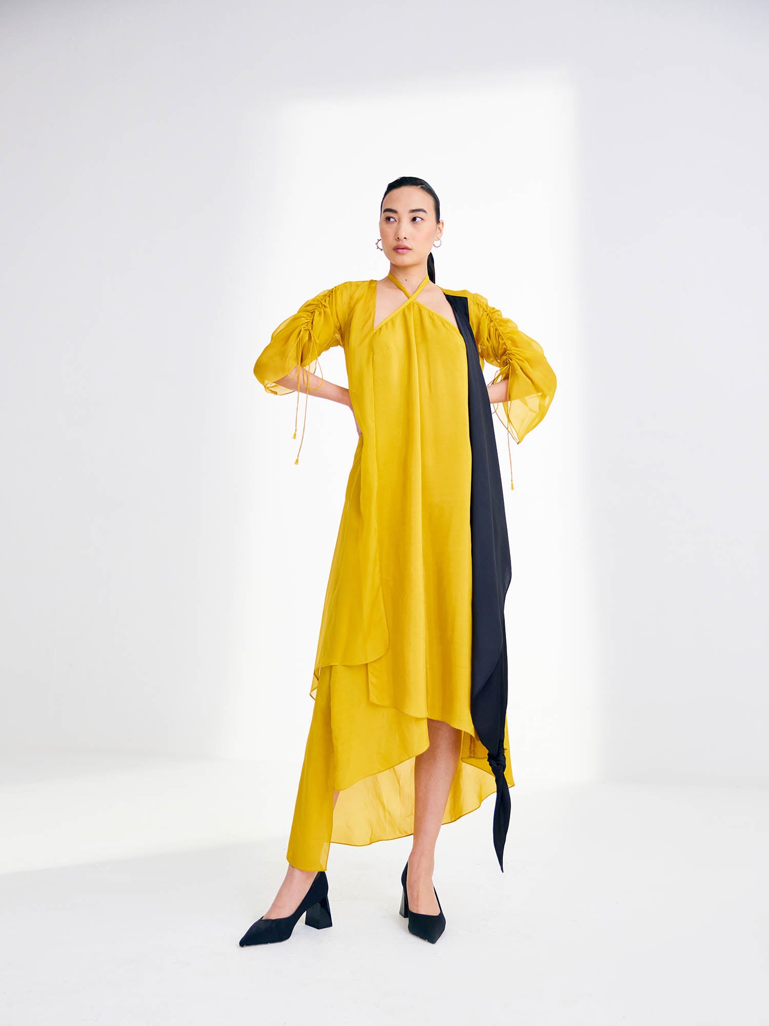Sunflower Dress & Color Blocked Cape Set