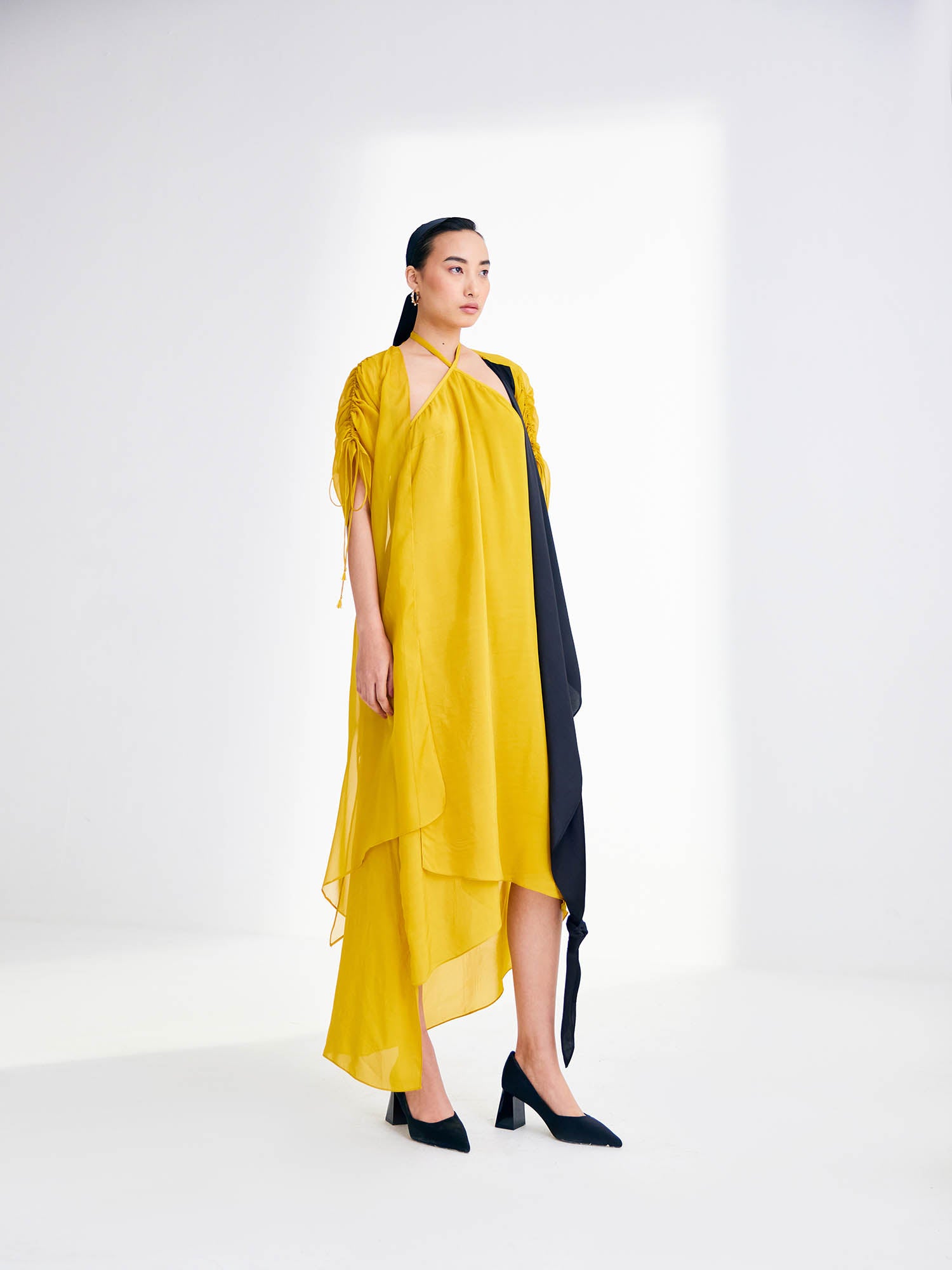 Sunflower Dress & Color Blocked Cape Set