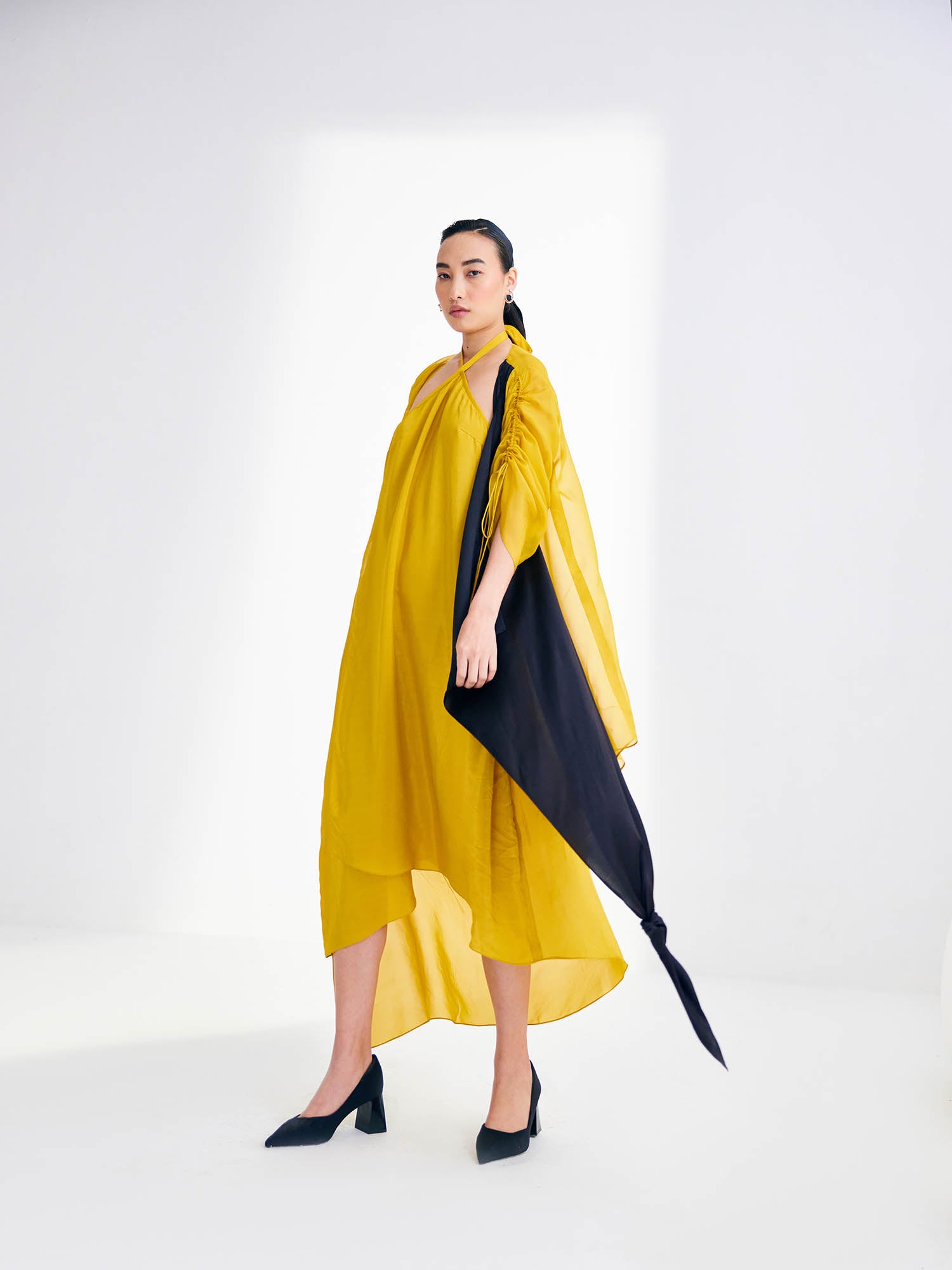 Sunflower Dress & Color Blocked Cape Set