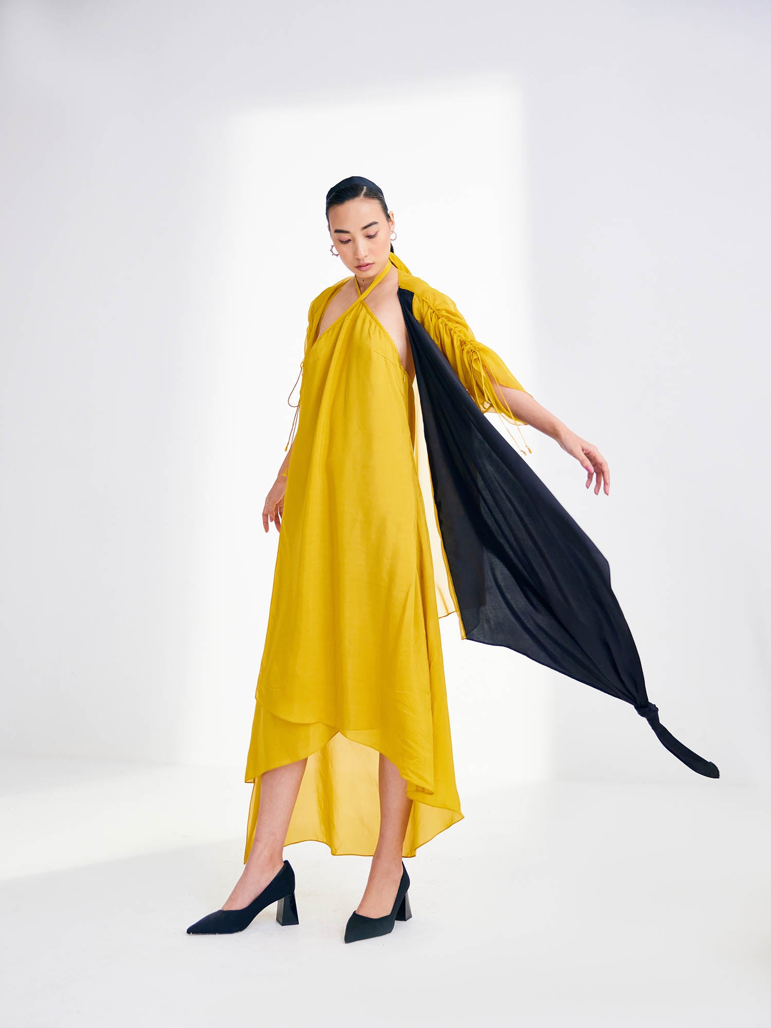 Sunflower Dress & Color Blocked Cape Set