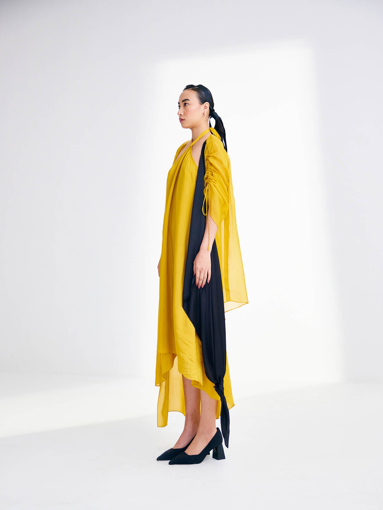 Sunflower Dress & Color Blocked Cape Set