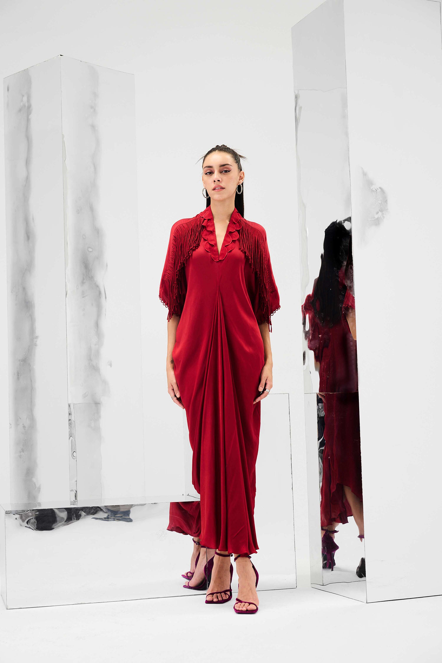 Indy Handcrafted Fringed & Scalloped Neck Draped Kaftan