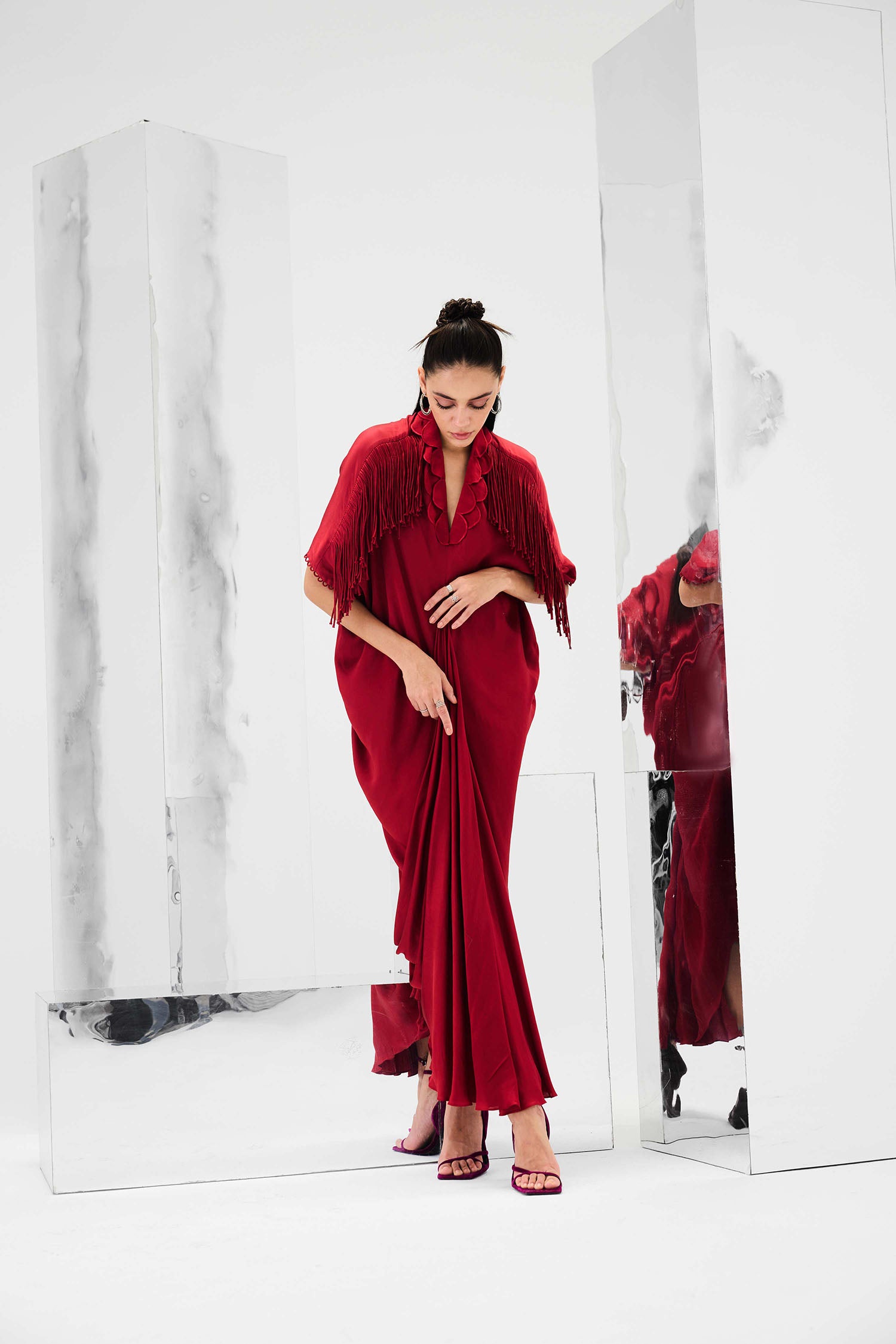 Indy Handcrafted Fringed & Scalloped Neck Draped Kaftan