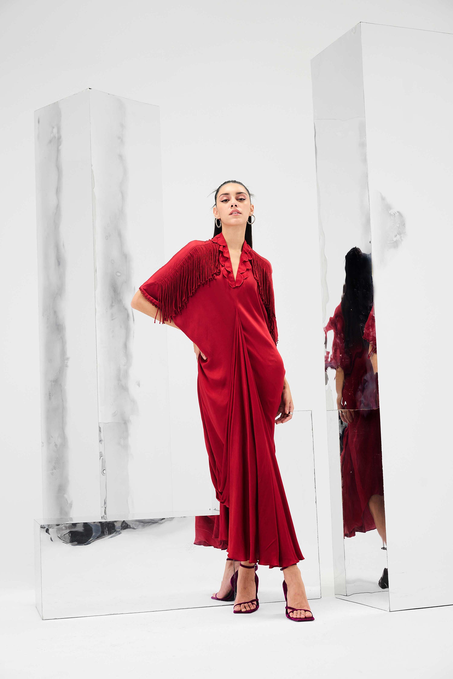 Indy Handcrafted Fringed & Scalloped Neck Draped Kaftan