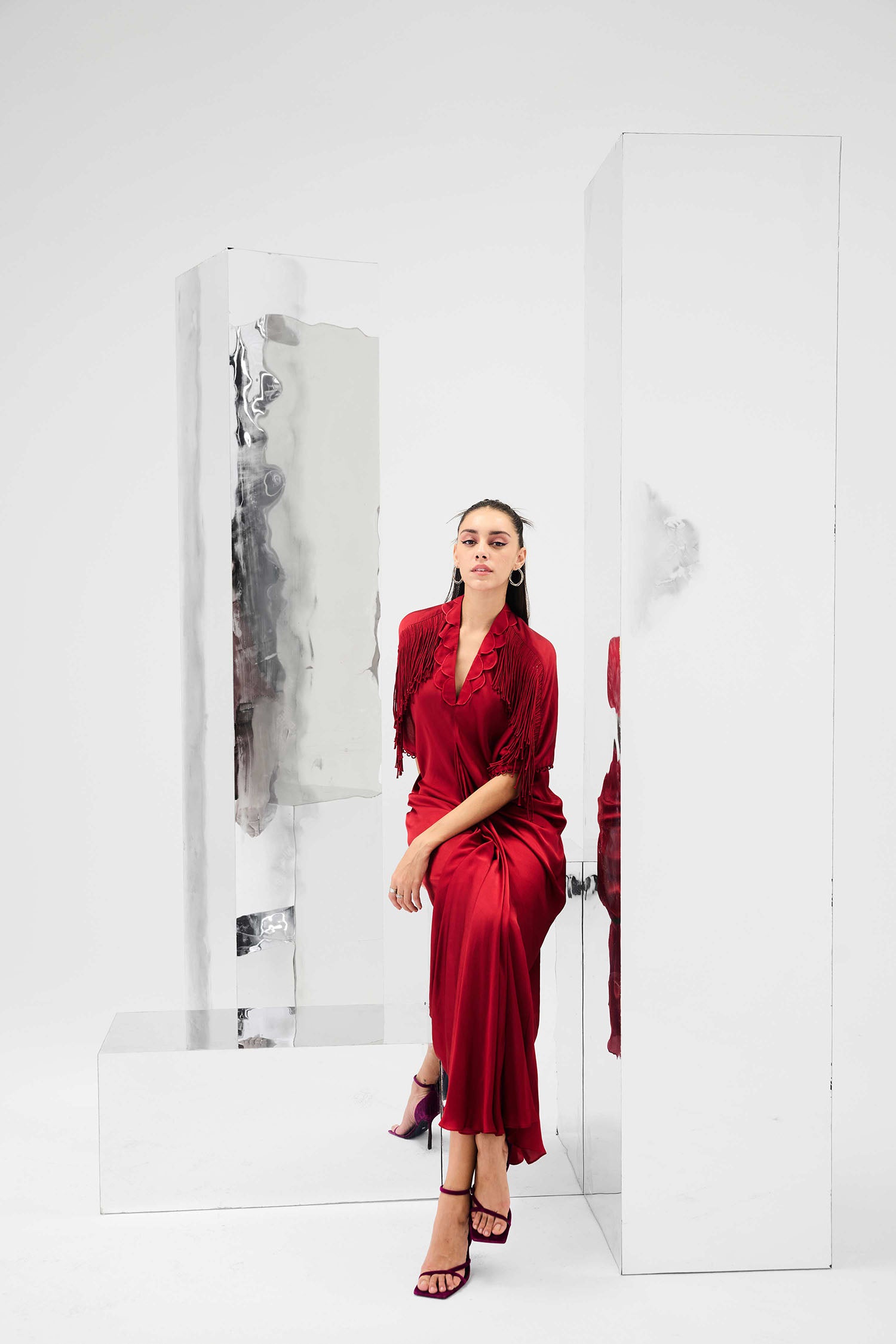 Indy Handcrafted Fringed & Scalloped Neck Draped Kaftan