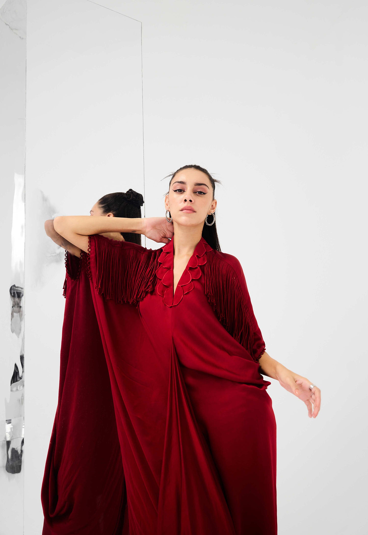 Indy Handcrafted Fringed & Scalloped Neck Draped Kaftan