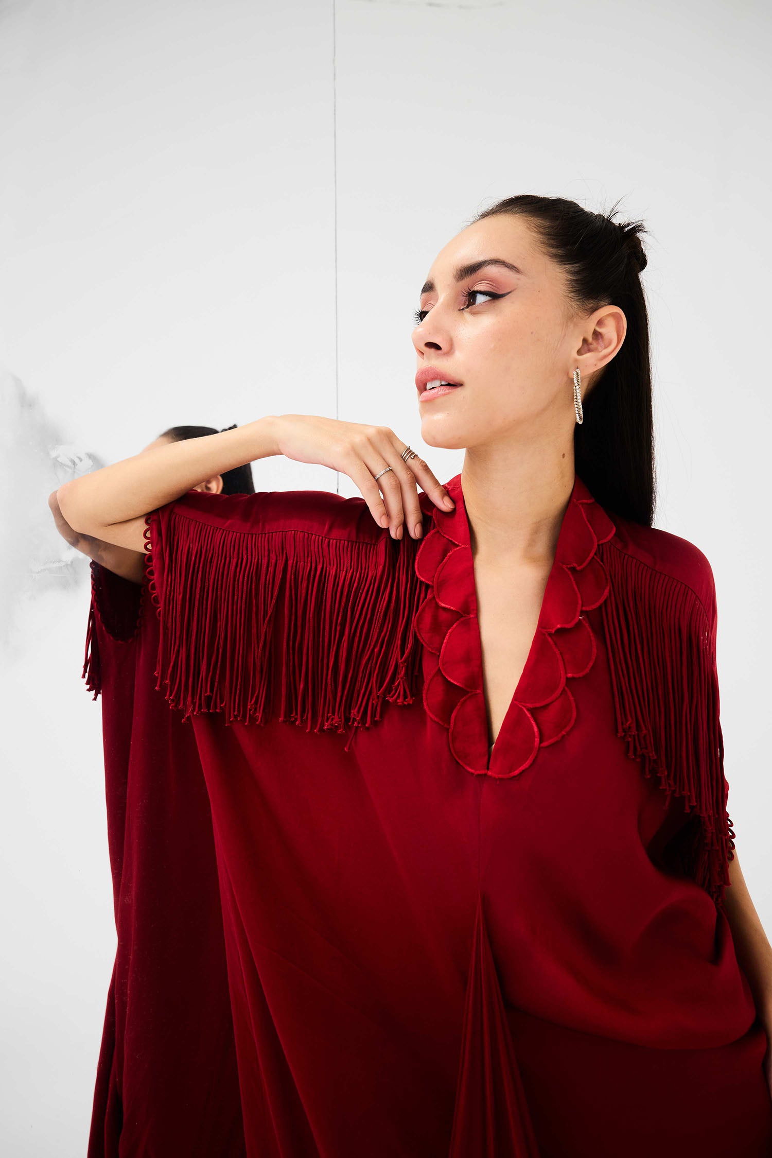 Indy Handcrafted Fringed & Scalloped Neck Draped Kaftan