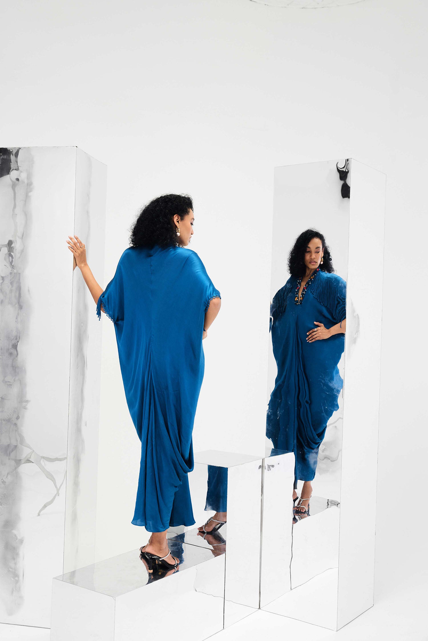 Indy Handcrafted Fringed & Embroidered Neck Draped Kaftan
