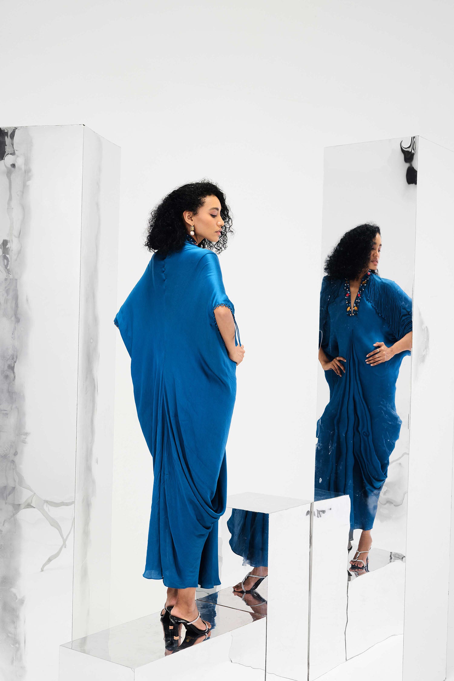 Indy Handcrafted Fringed & Embroidered Neck Draped Kaftan