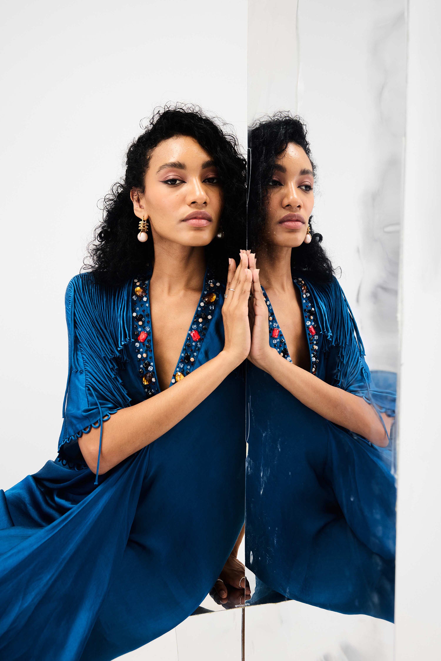 Indy Handcrafted Fringed & Embroidered Neck Draped Kaftan
