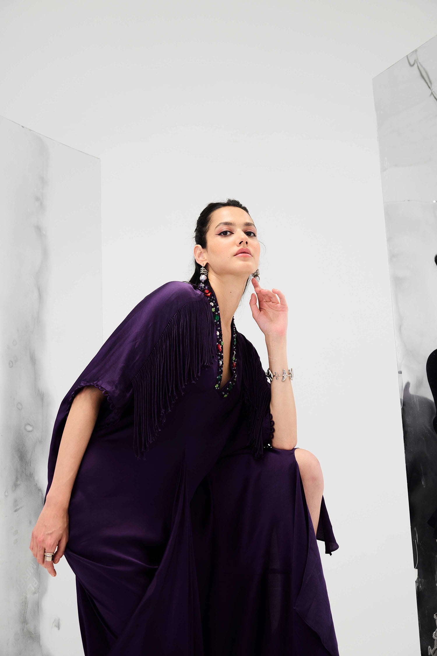 Indy Handcrafted Fringed & Embroidered Neck Draped Kaftan