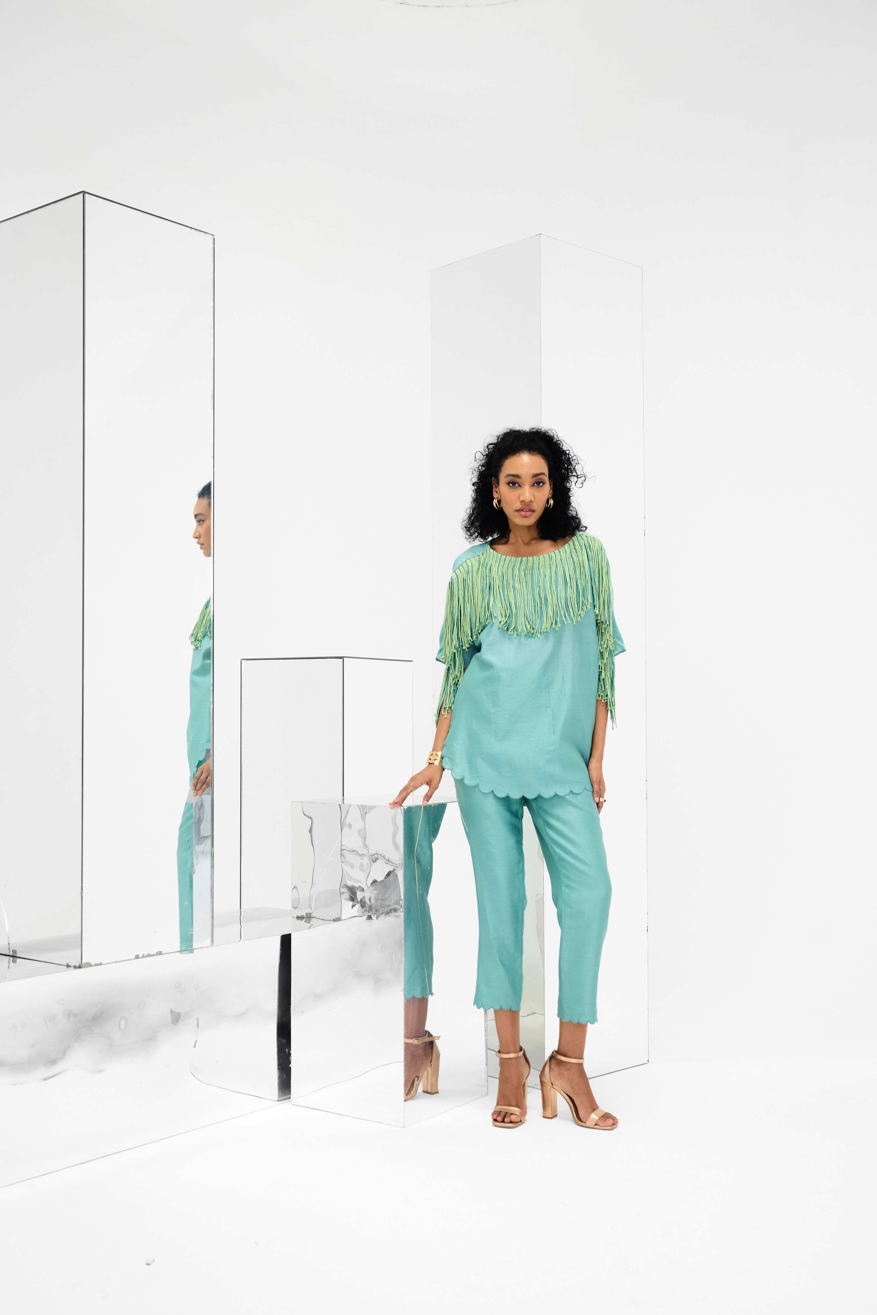 Ema Handcrafted Fringed Boxy Set
