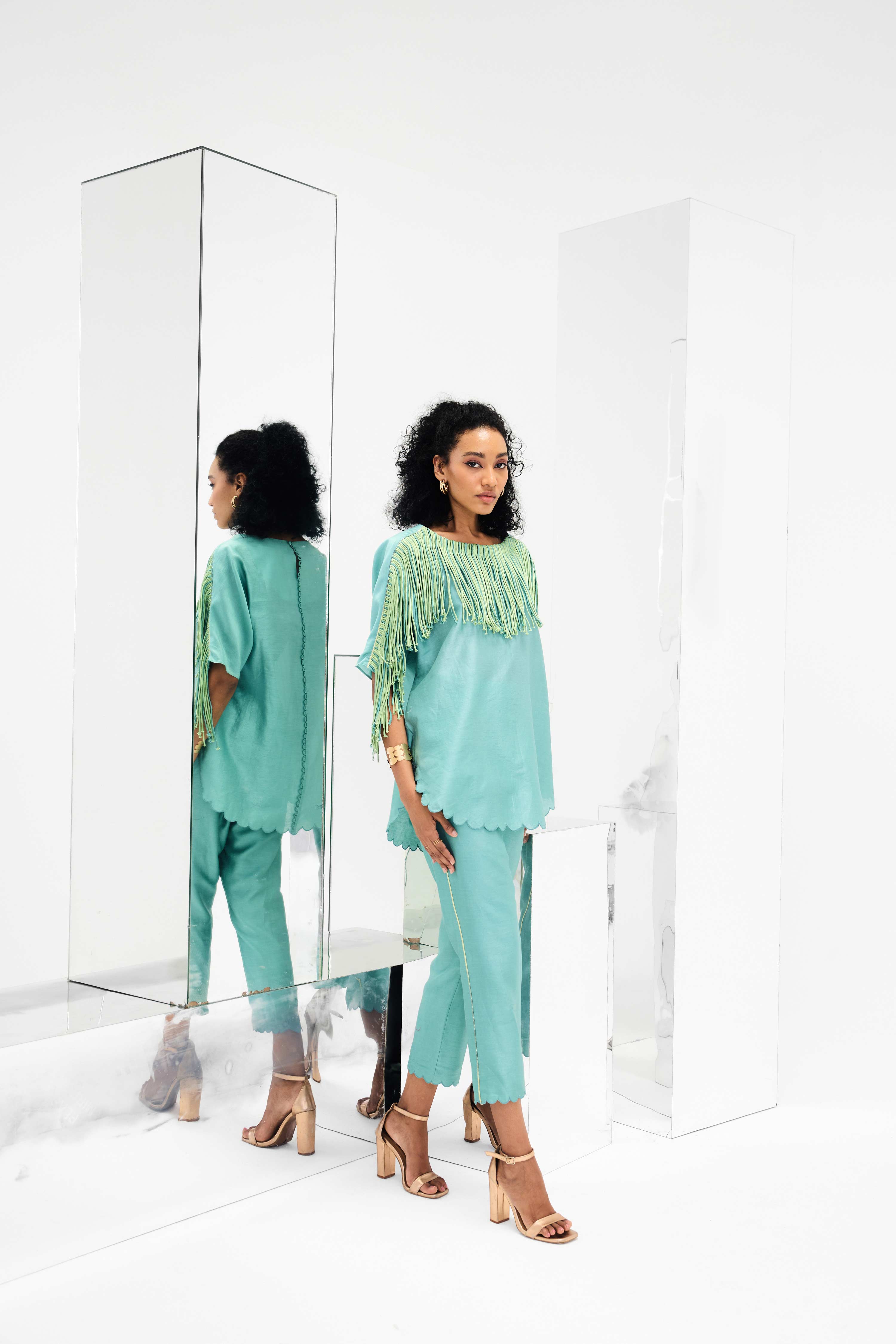 Ema Handcrafted Fringed Boxy Set