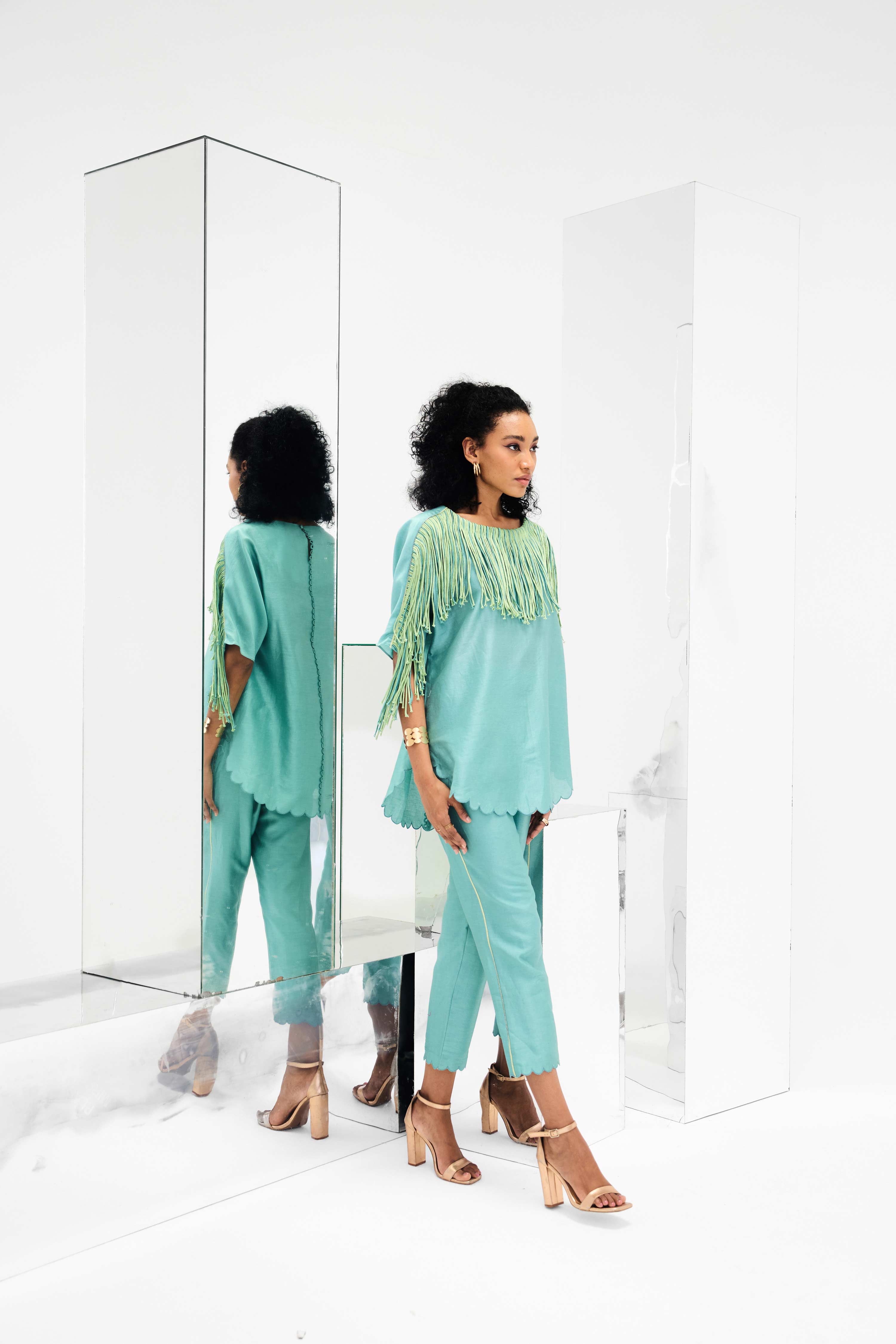 Ema Handcrafted Fringed Boxy Set