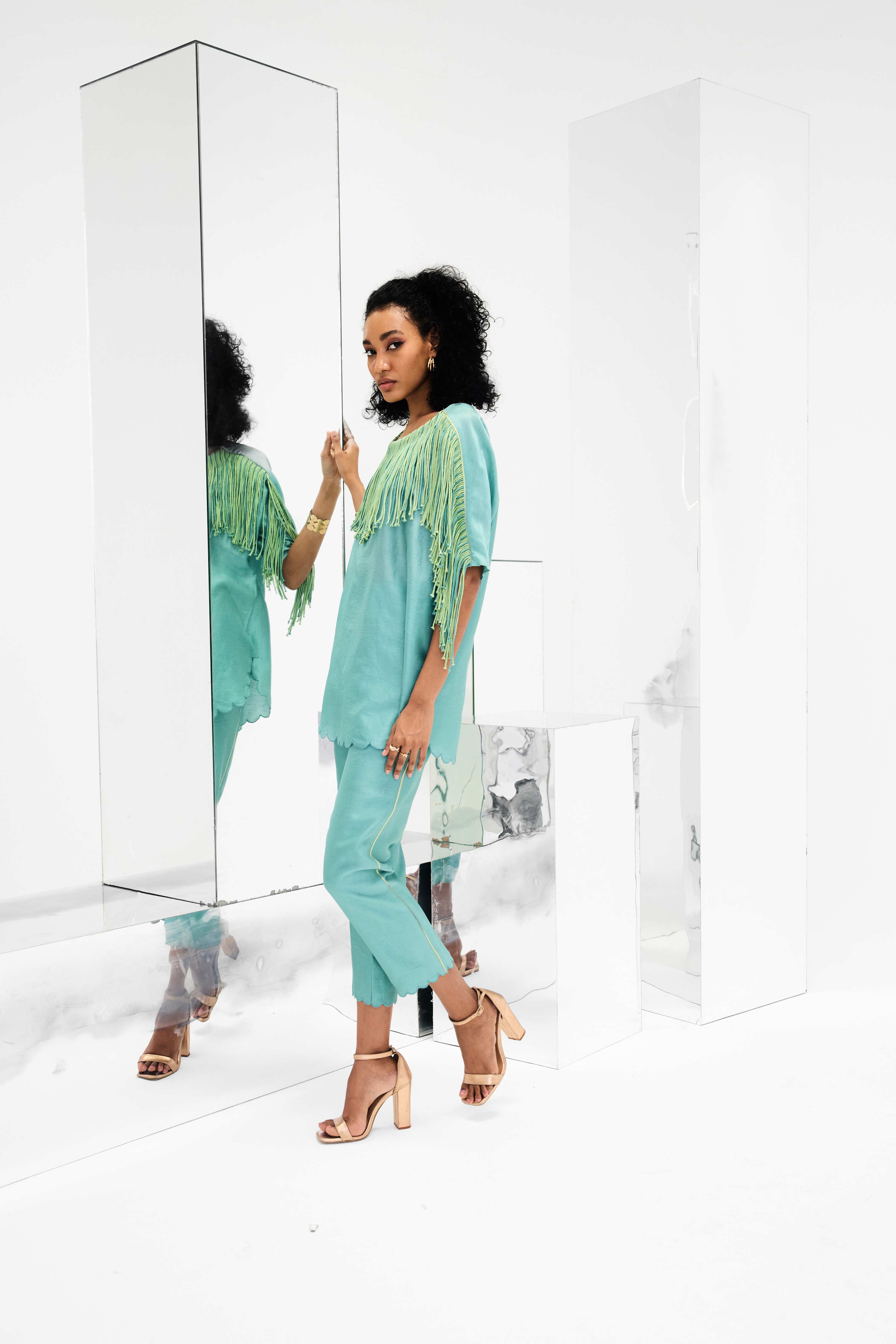 Ema Handcrafted Fringed Boxy Set