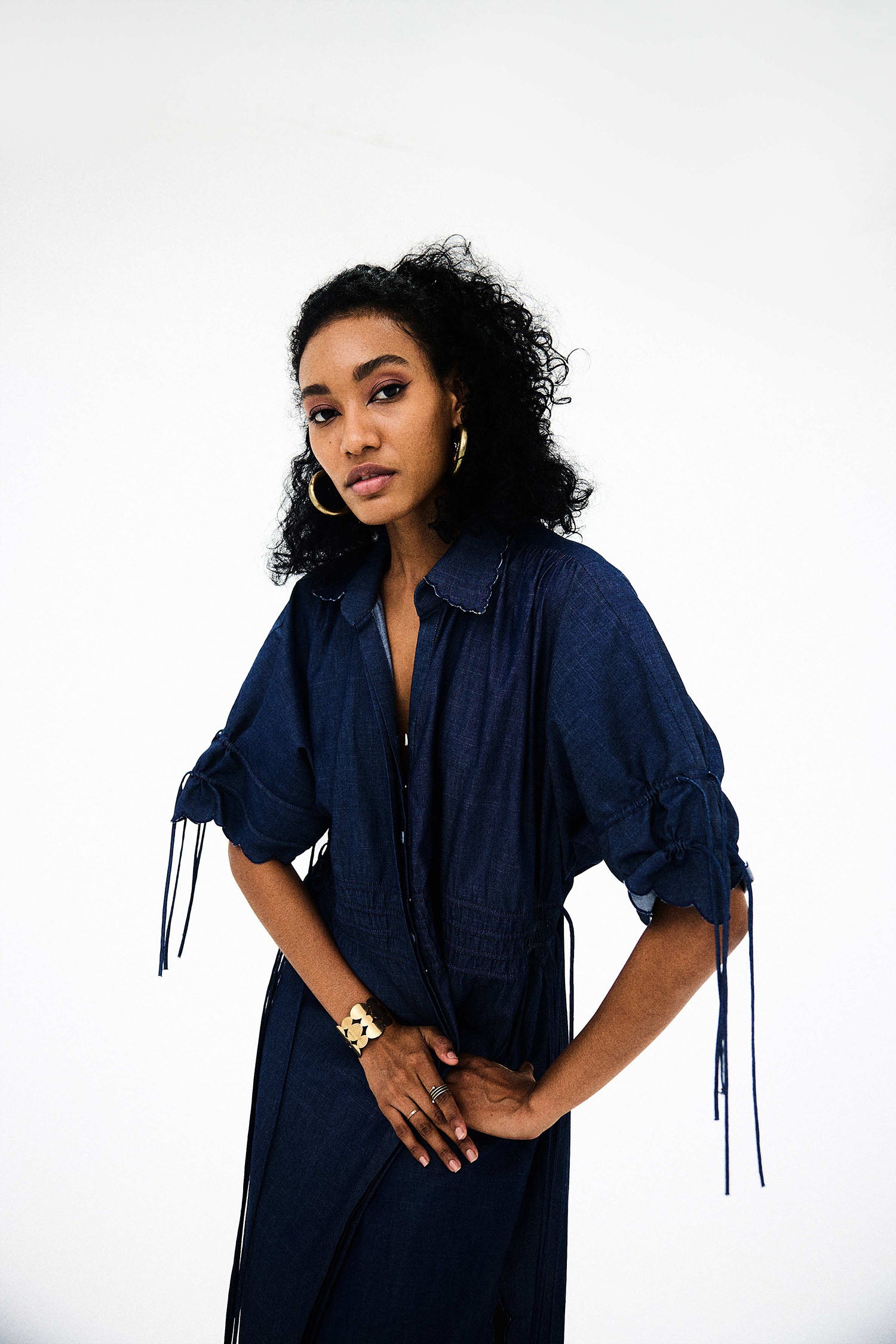 Dazzle Tie-up Denim Shirt Dress