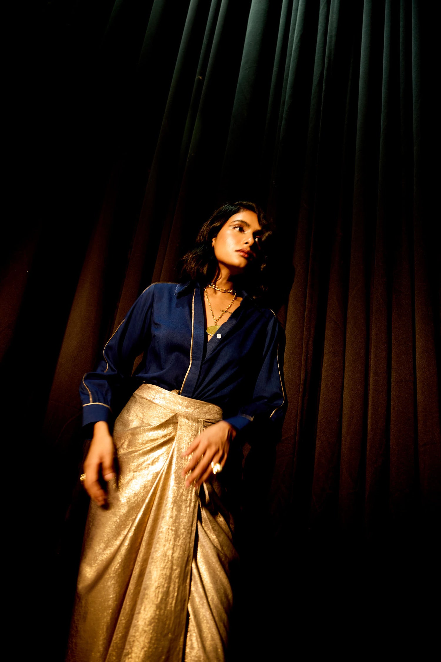 Midnight Rush Draped Skirt Set (Antique gold)