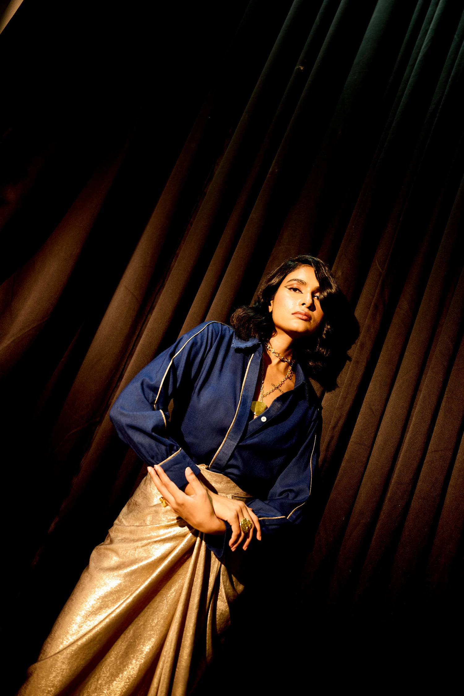 Midnight Rush Draped Skirt Set (Antique gold)