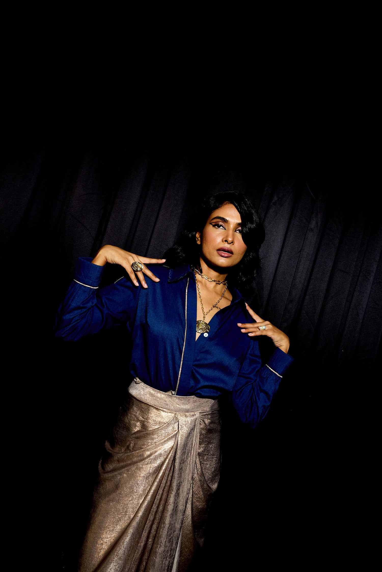 Midnight Rush Draped Skirt Set (Antique gold)