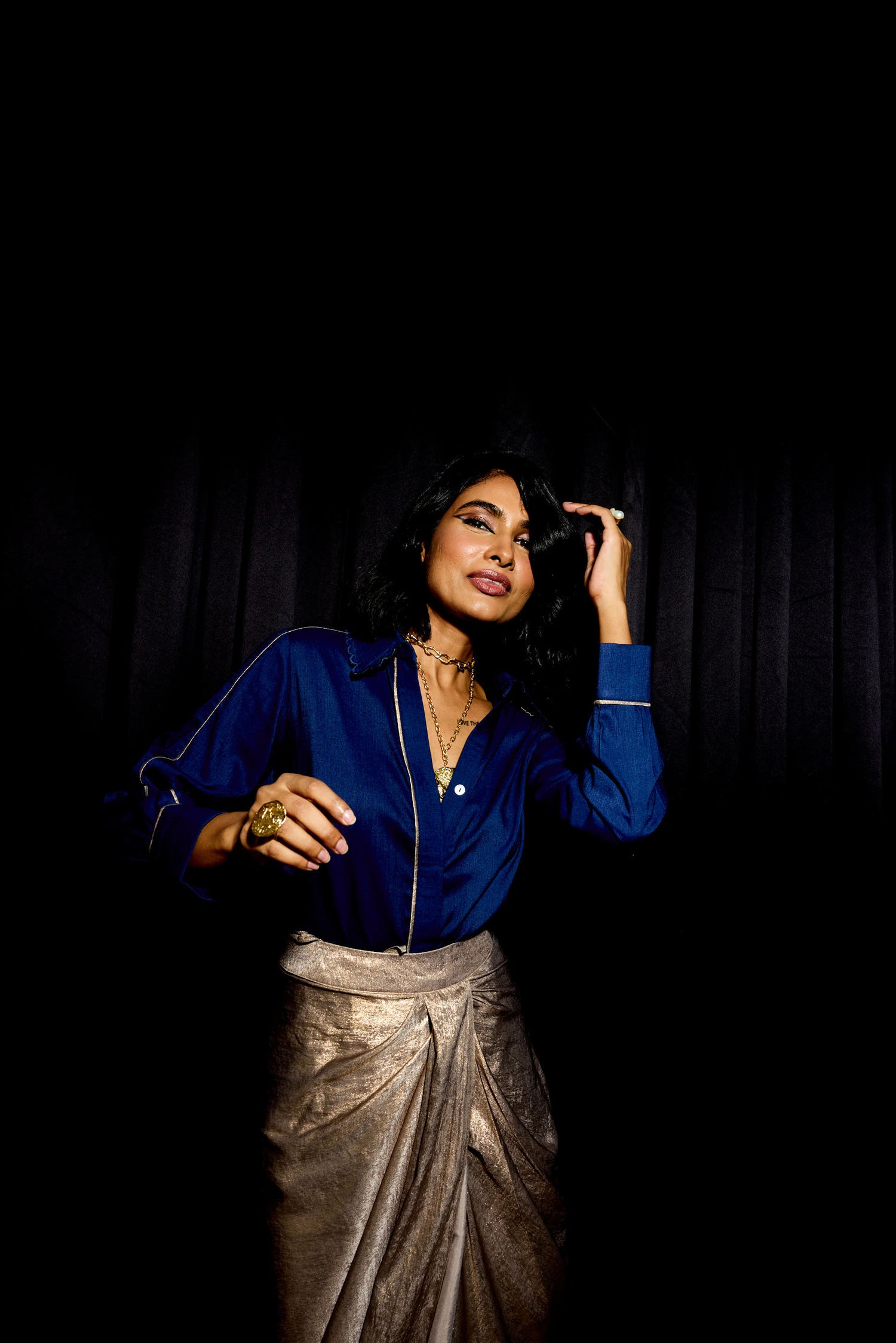 Midnight Rush Draped Skirt Set (Antique gold)