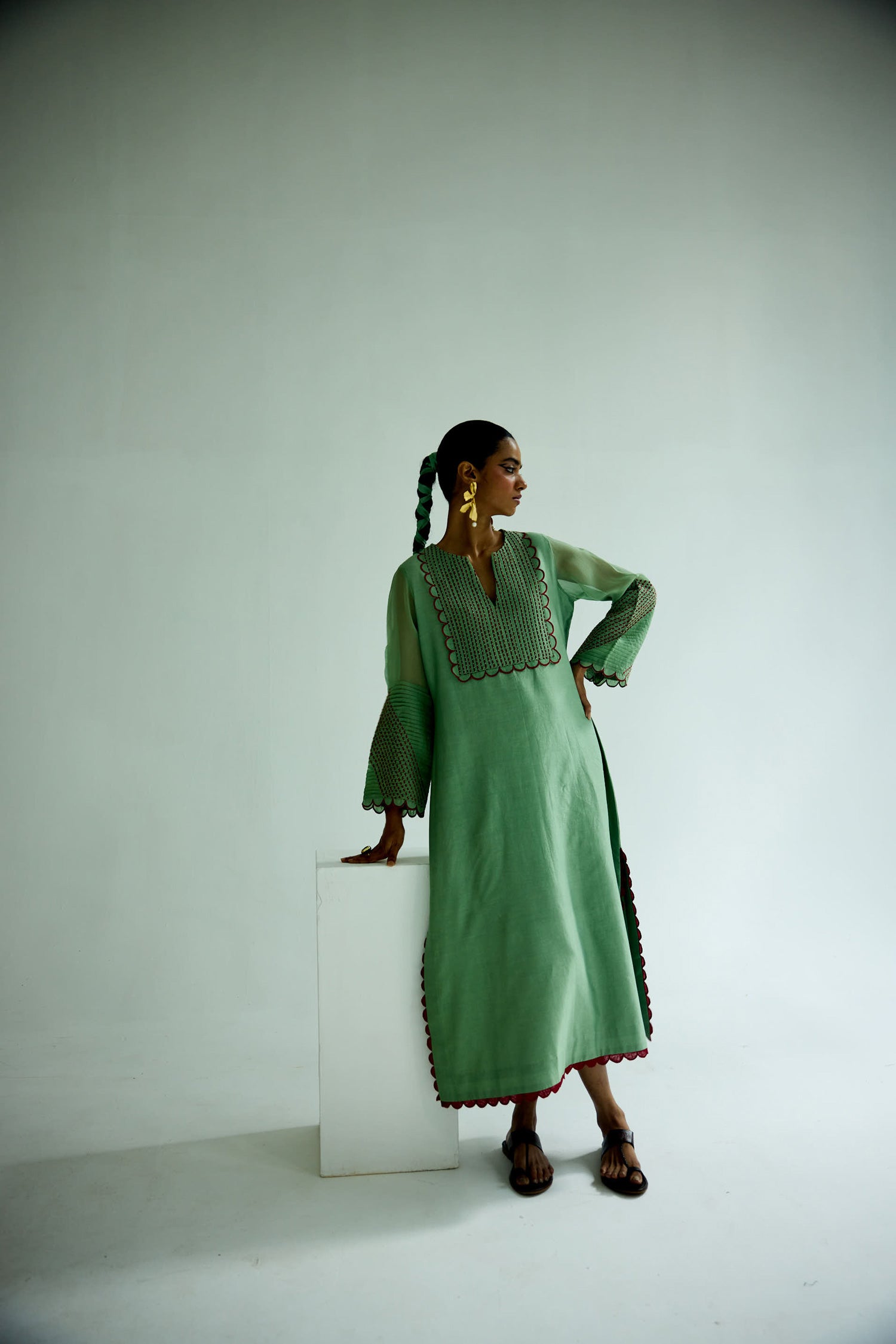 Paloma - Sage Green Kaftan Straight Dress