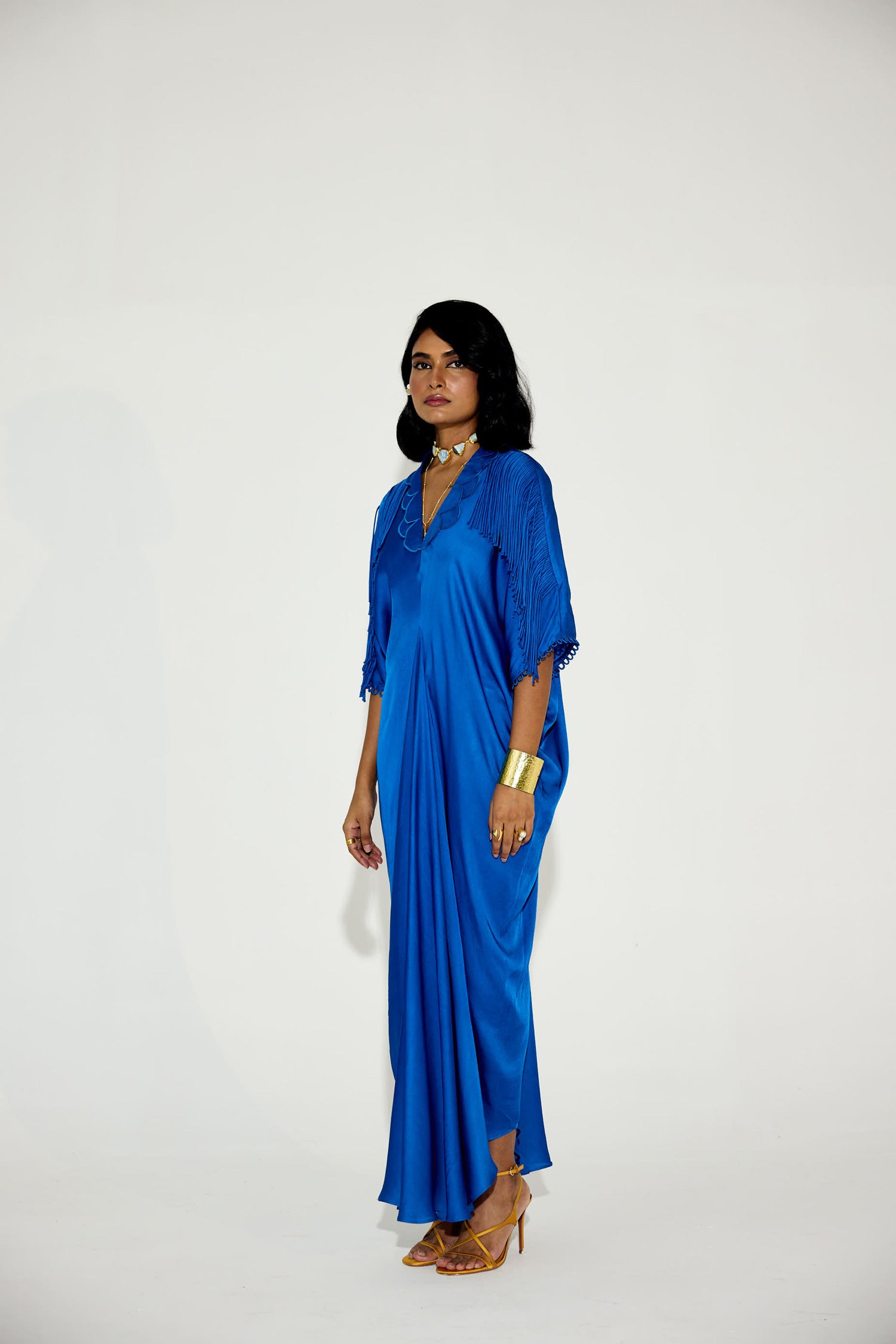 Indy Handcrfated Fringed & Scalloped Neck Draped Kaftan