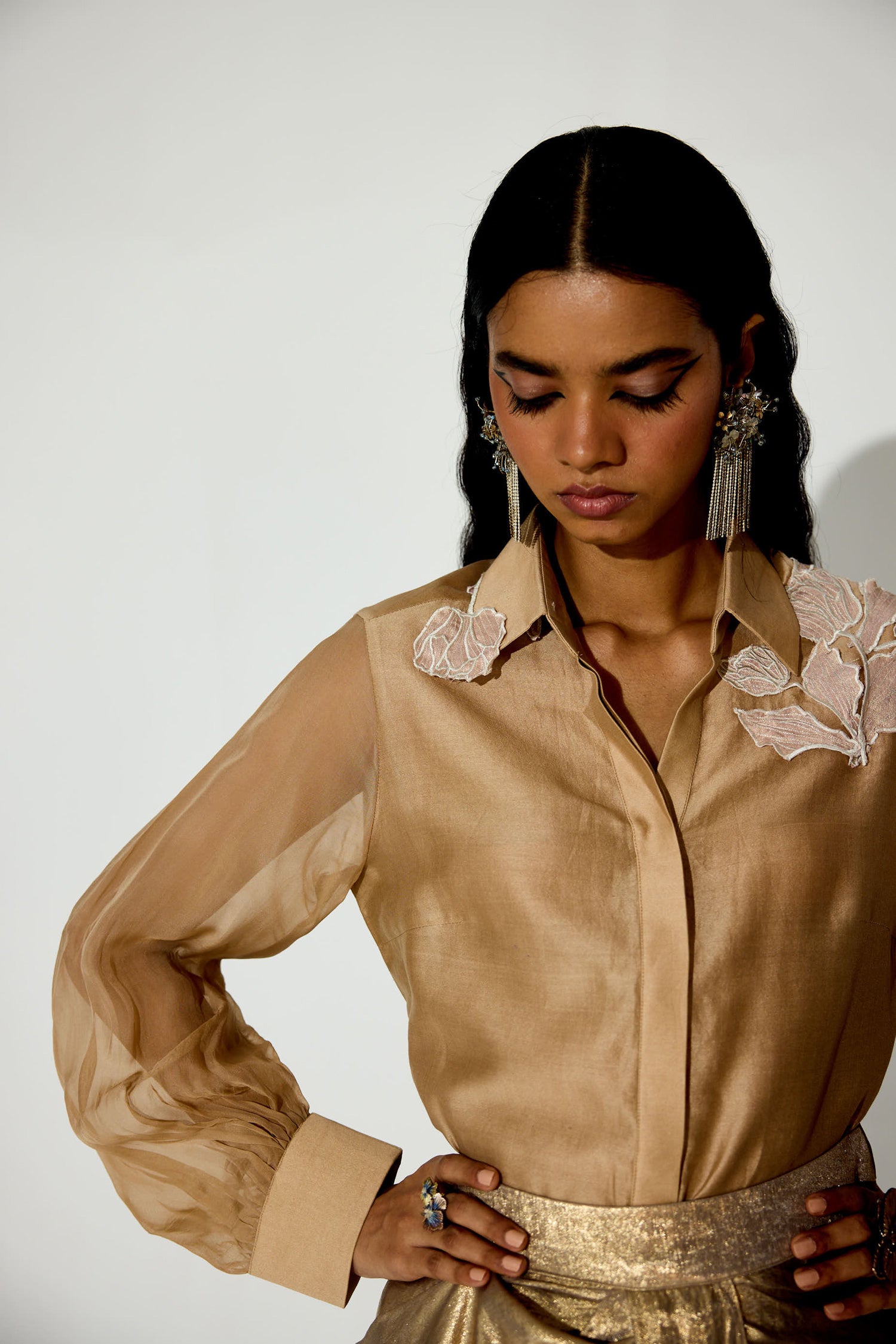 Kokum Cola Draped Skirt Set (Light Gold)