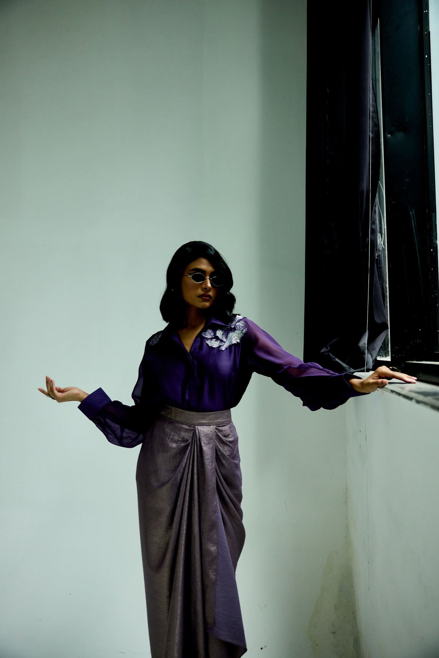 Kokum Cola Draped Skirt Set (Purple)