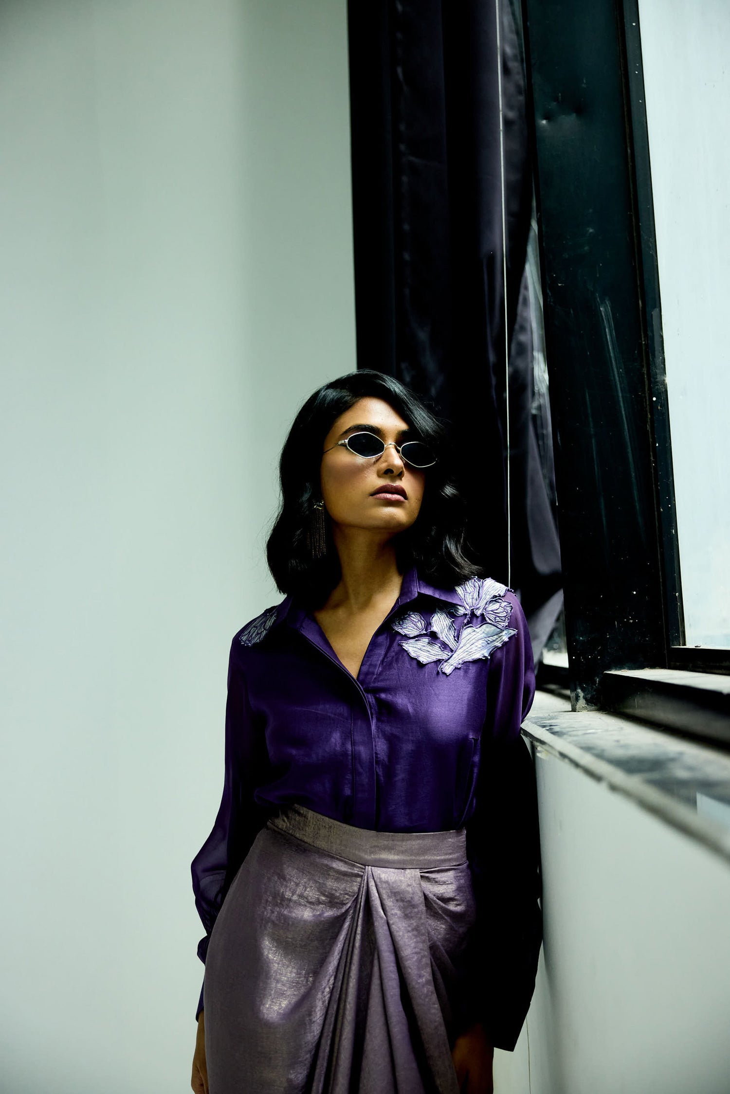 Kokum Cola Draped Skirt Set (Purple)