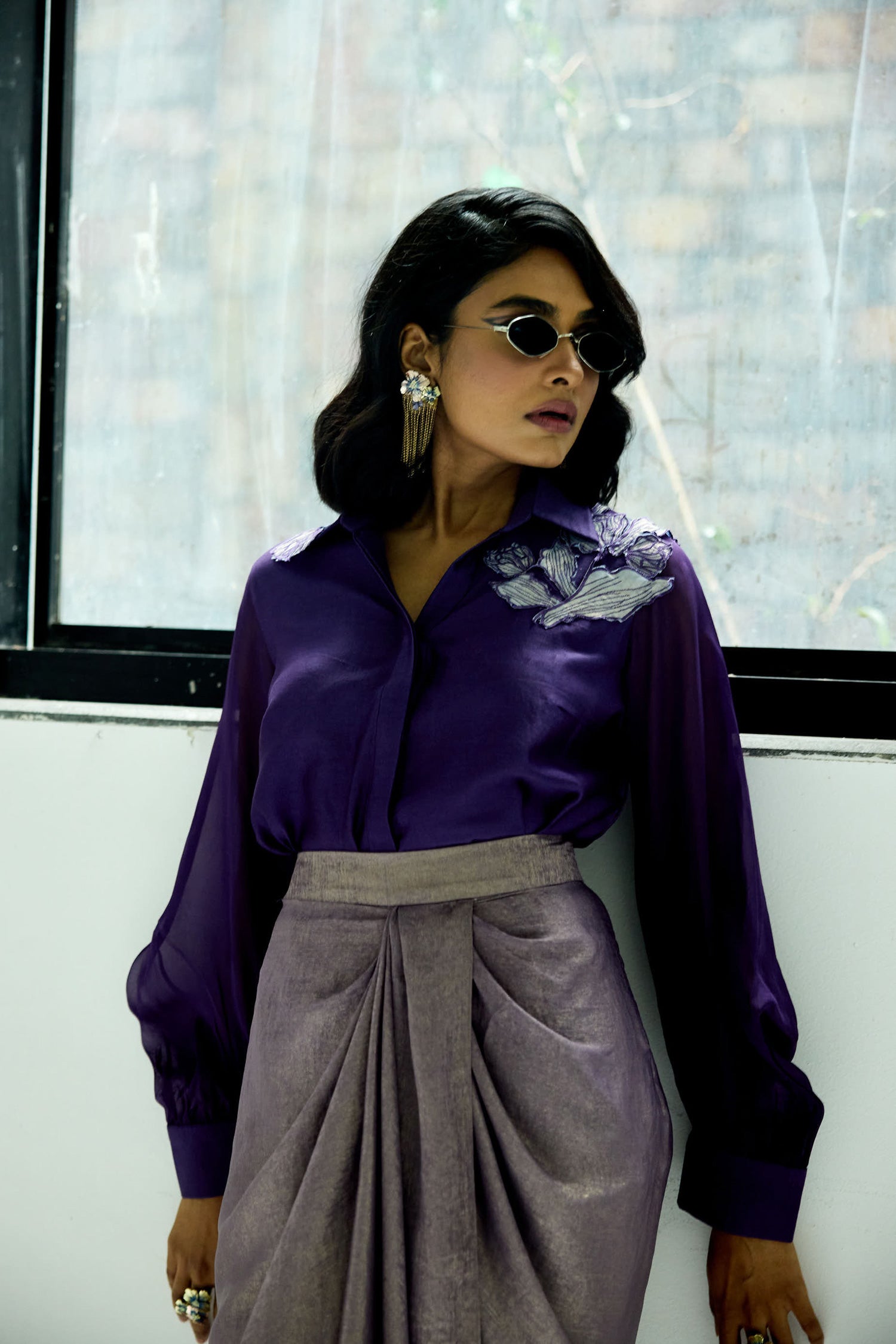 Kokum Cola Draped Skirt Set (Purple)