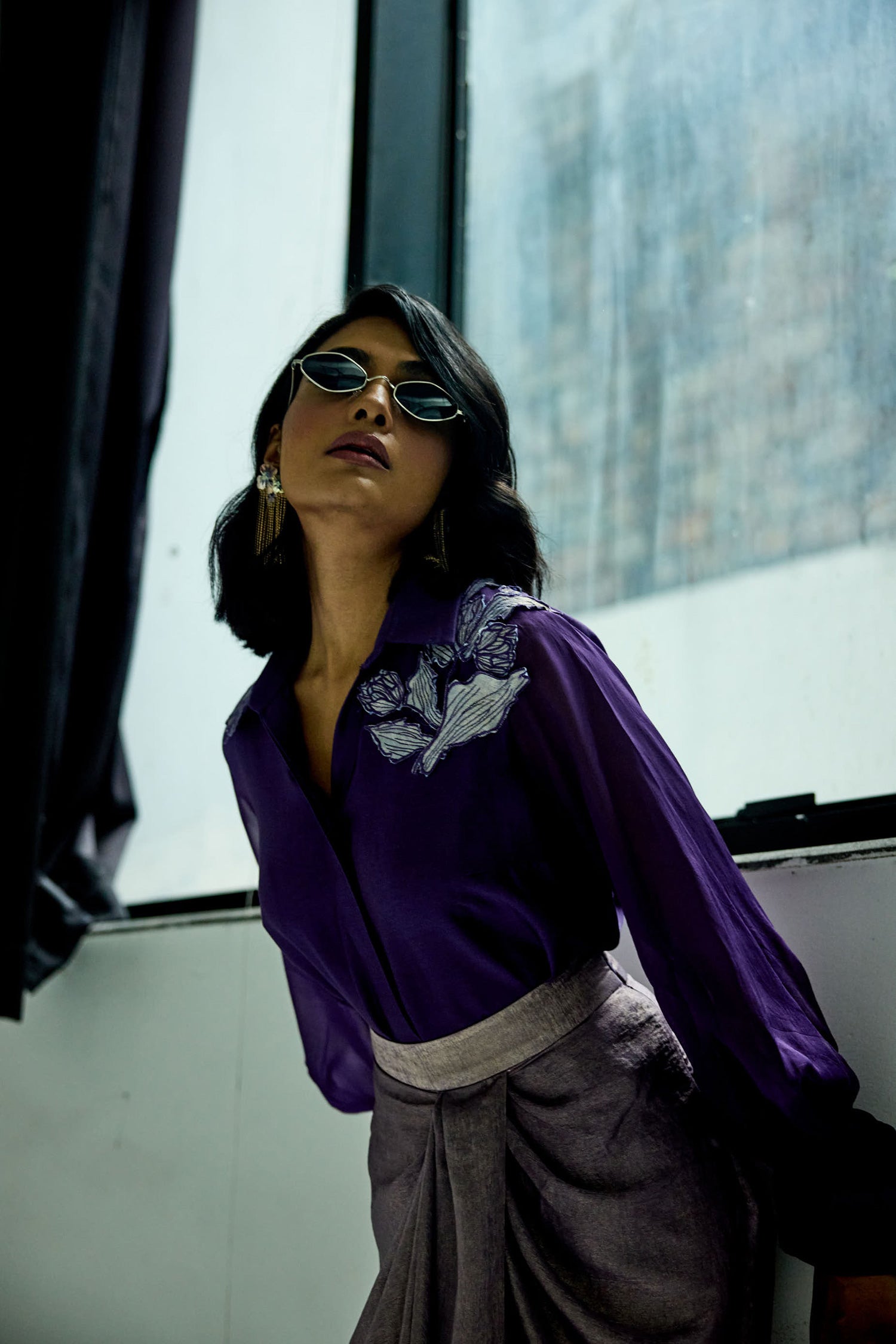 Kokum Cola Draped Skirt Set (Purple)