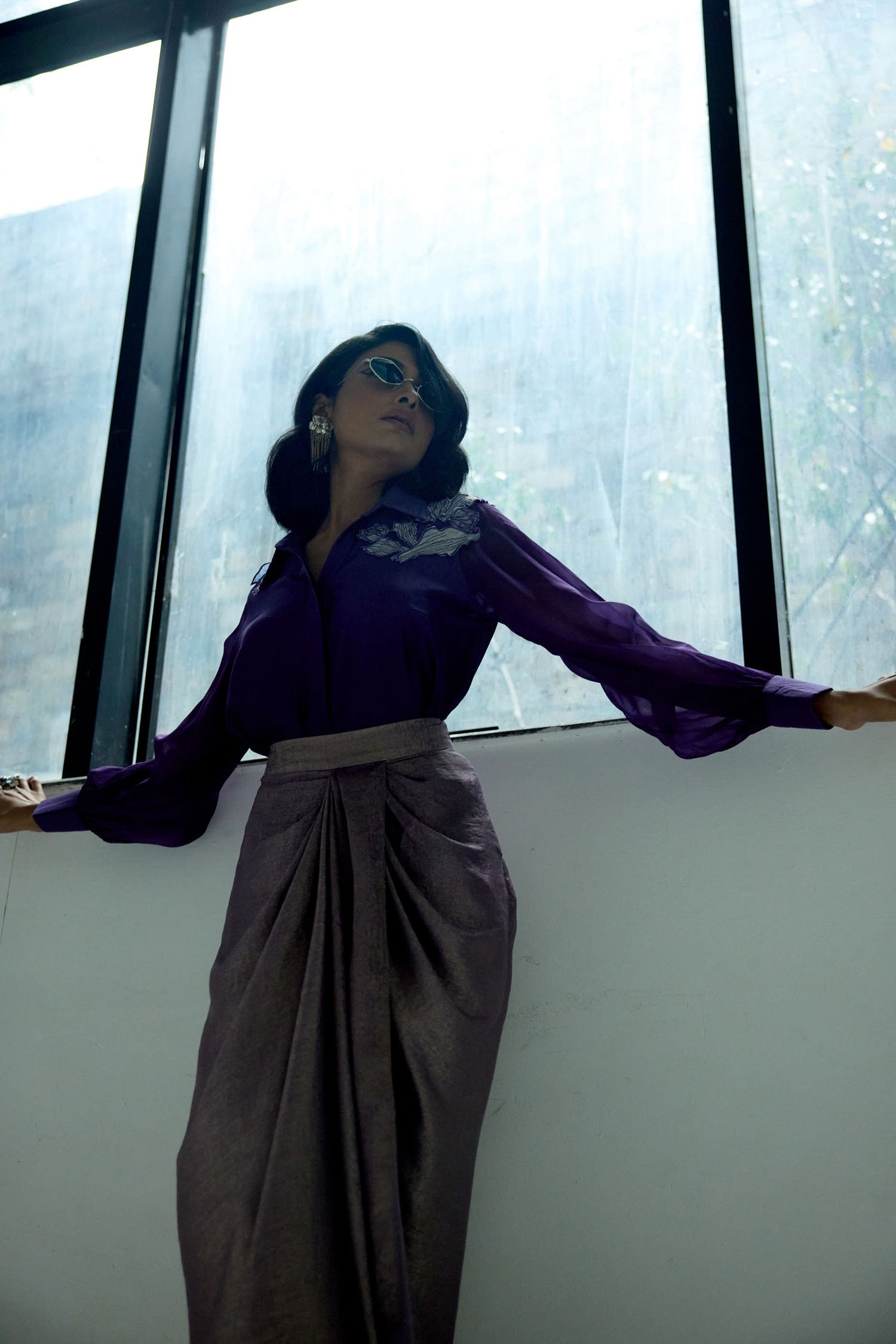 Kokum Cola Draped Skirt Set (Purple)