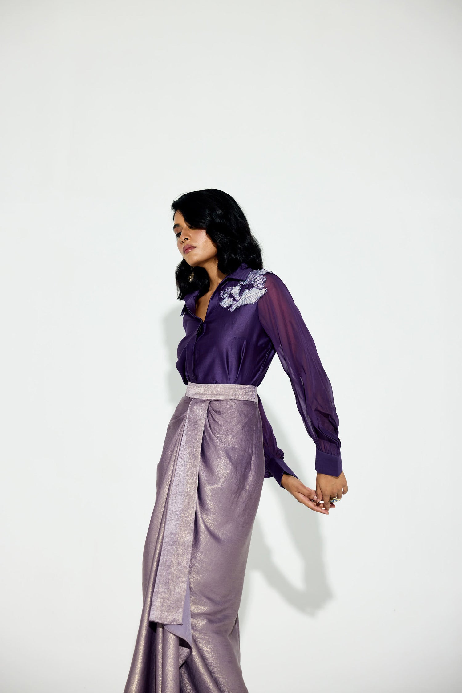Kokum Cola Draped Skirt Set (Purple)