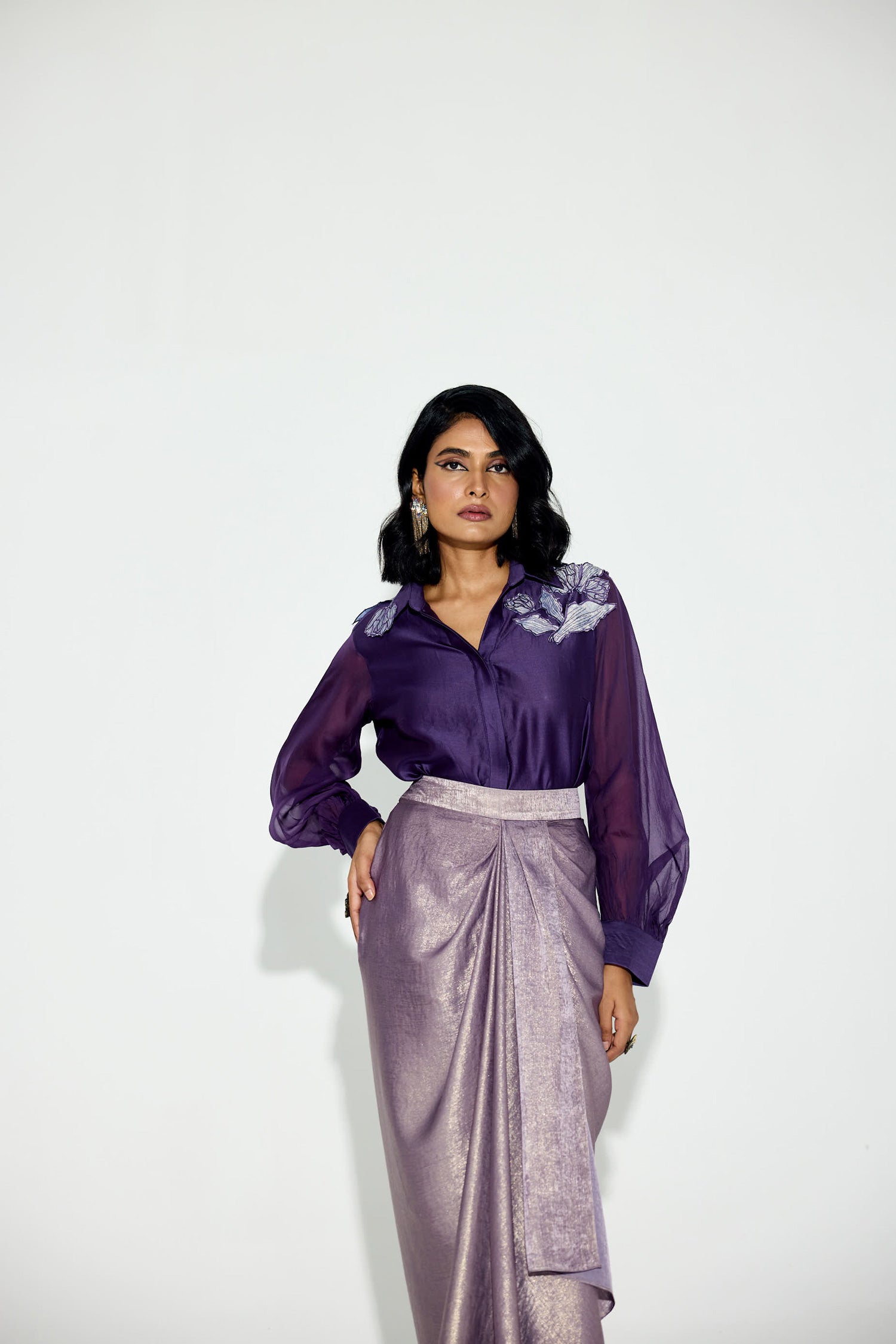 Kokum Cola Draped Skirt Set (Purple)