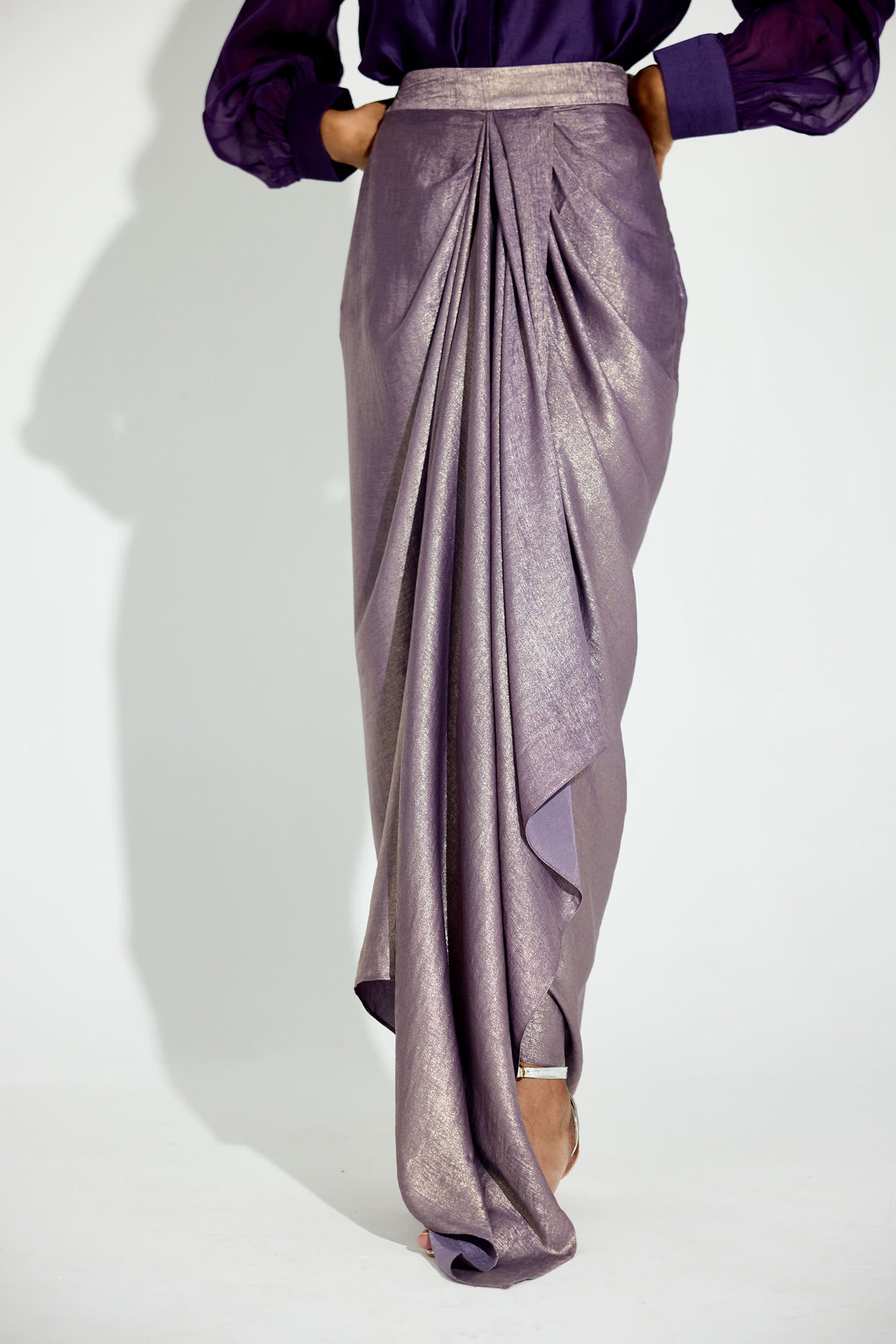 Kokum Cola Draped Skirt Set (Purple)