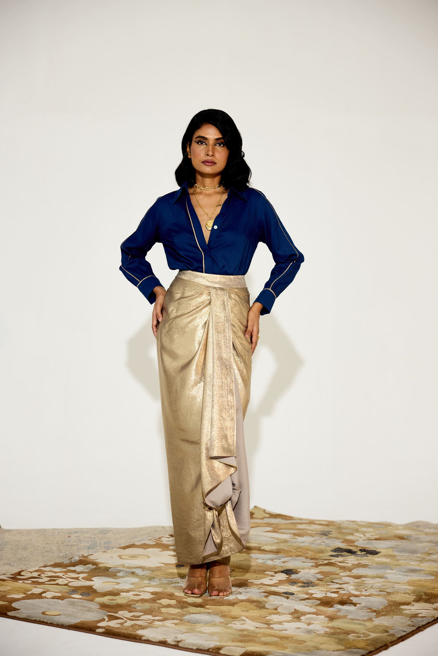 Midnight Rush Draped Skirt Set (Antique gold)