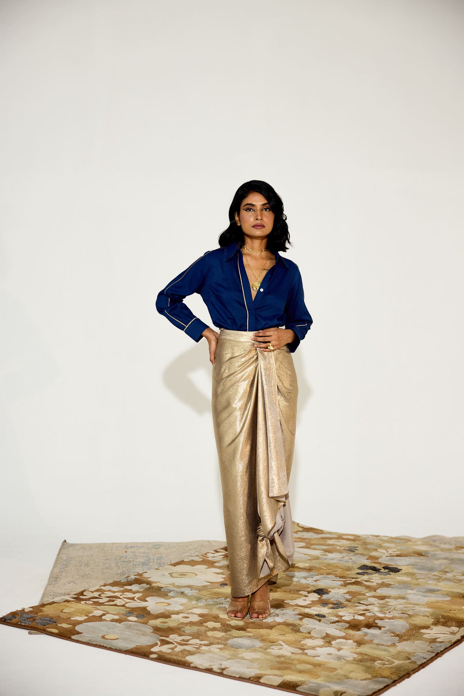 Midnight Rush Draped Skirt Set (Antique gold)