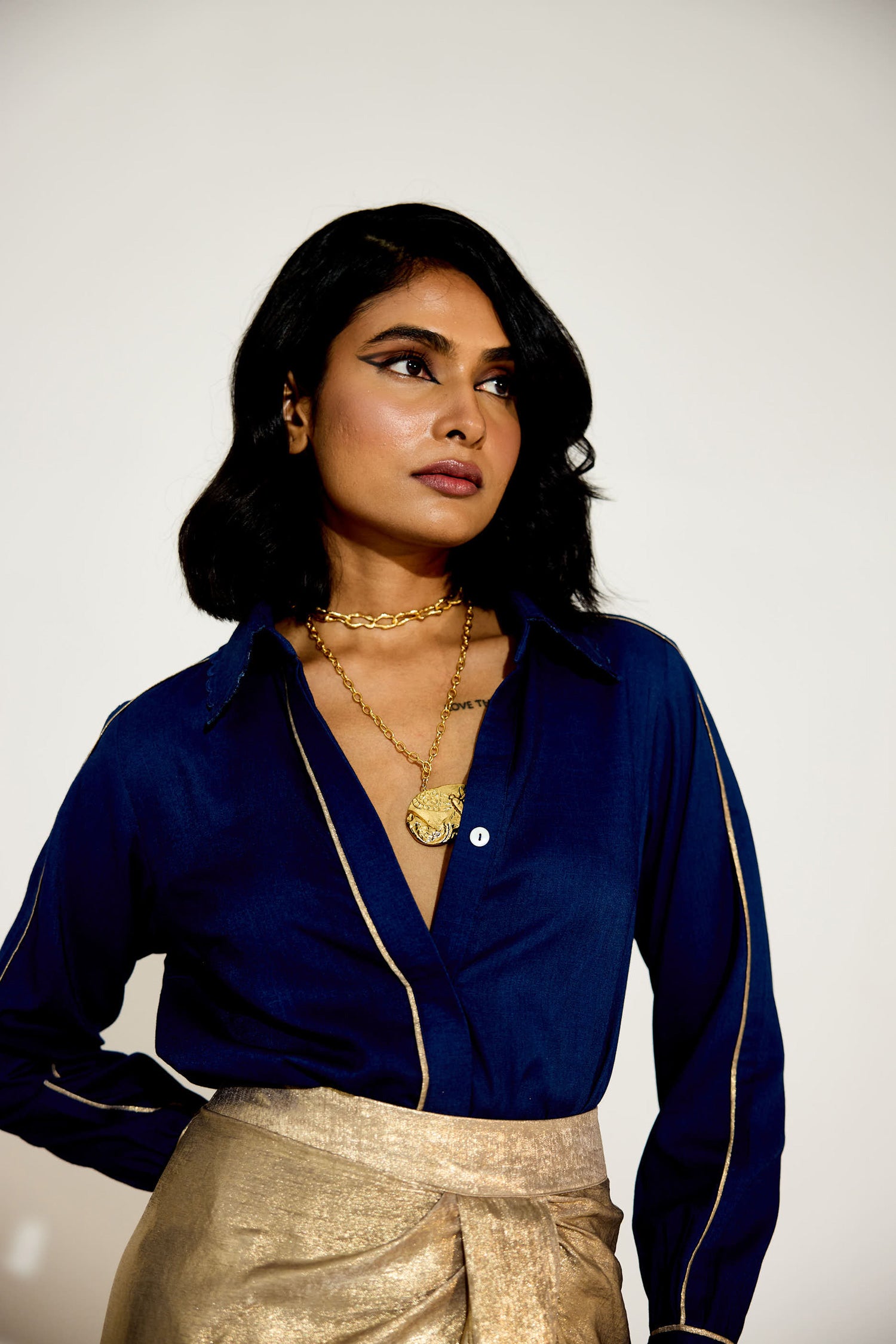 Midnight Rush Draped Skirt Set (Antique gold)